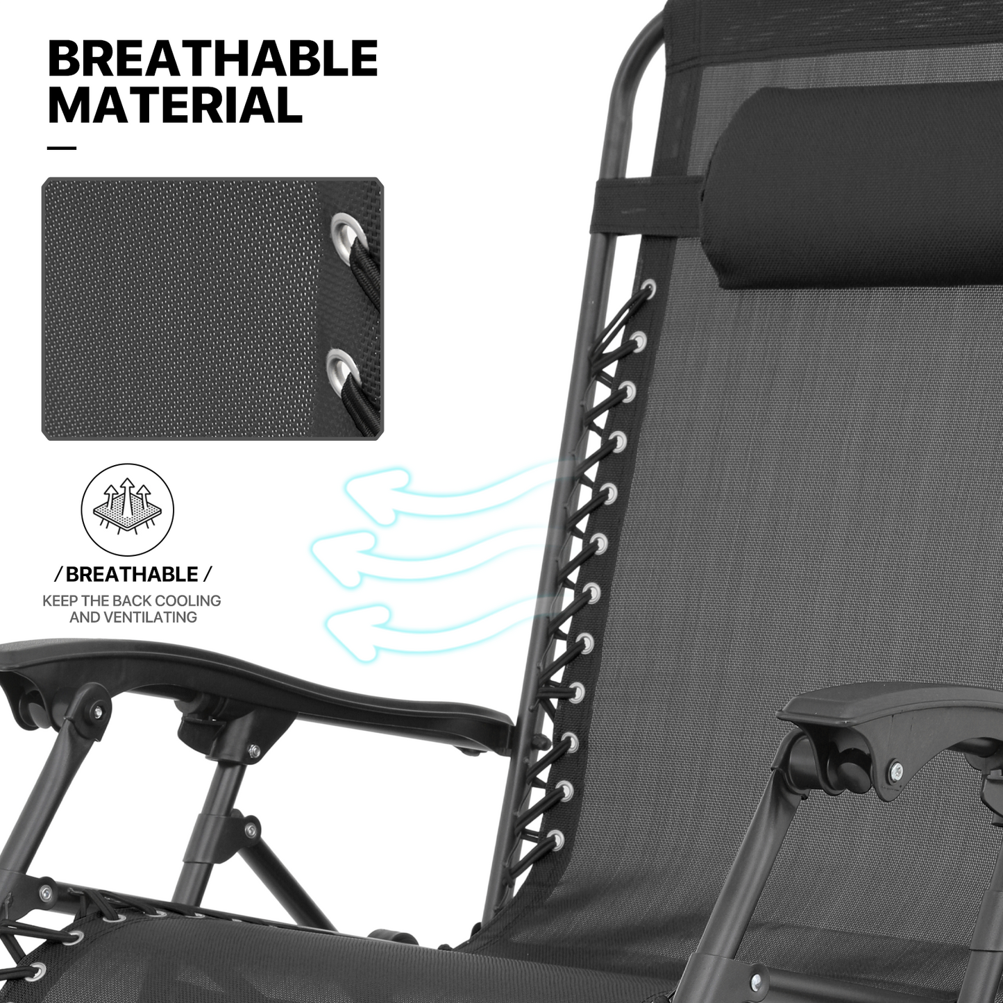 Lounge Chair - 29" Seat Width - Adjustablt Backrest 95°-140° - 2 Chairs+1 Folding Table w/Tray & Headrest