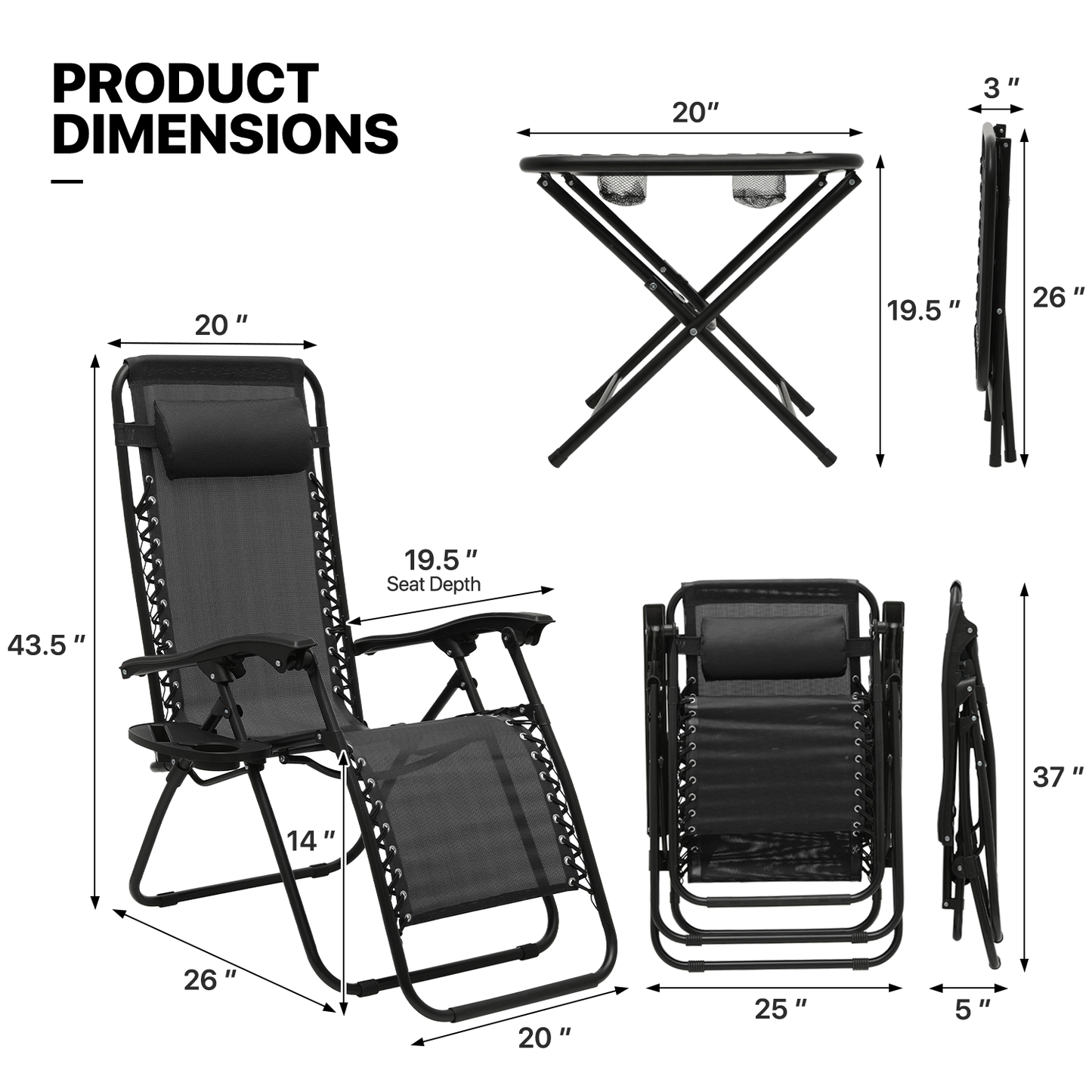 2 Pack Zero Gravity Chair whit Foldable Table