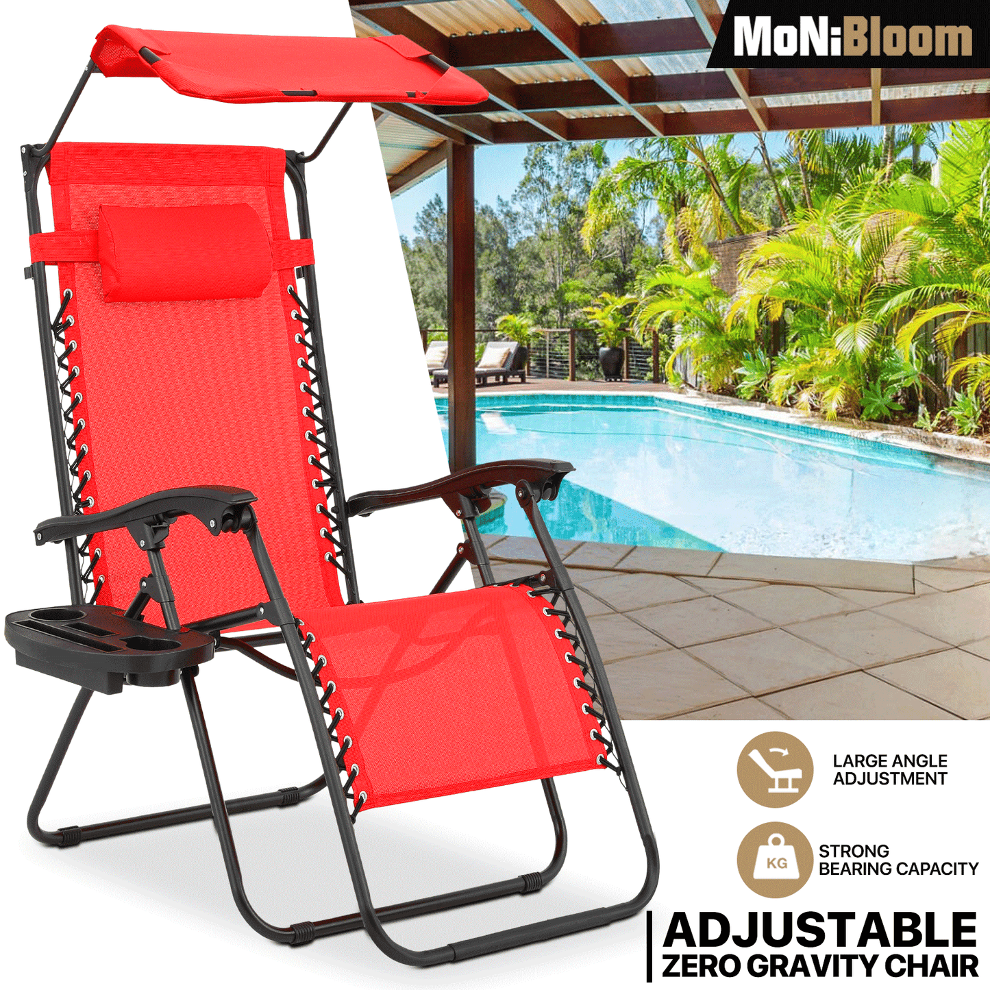 Adjustable Lounge Chair - 25" Seat Width - w/ Canopy & Tray & Headrest & Foot Pad