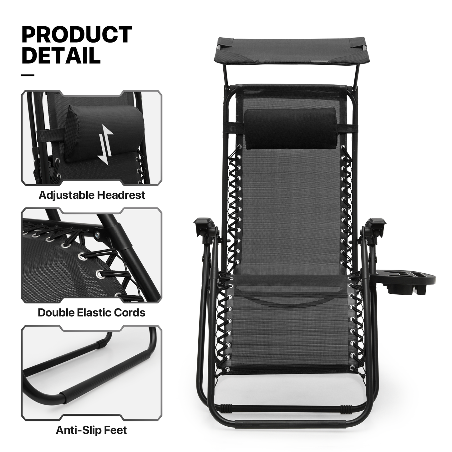 Set of 2 Zero Gravity Chair 20"x26"x43.5" - with Sunshade