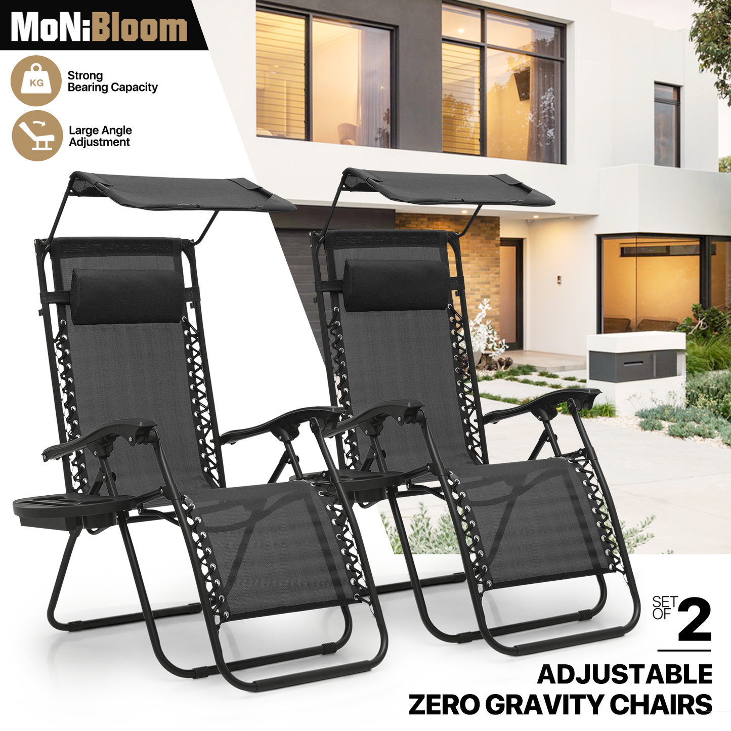 Set of 2 Zero Gravity Chair 20"x26"x43.5" - with Sunshade