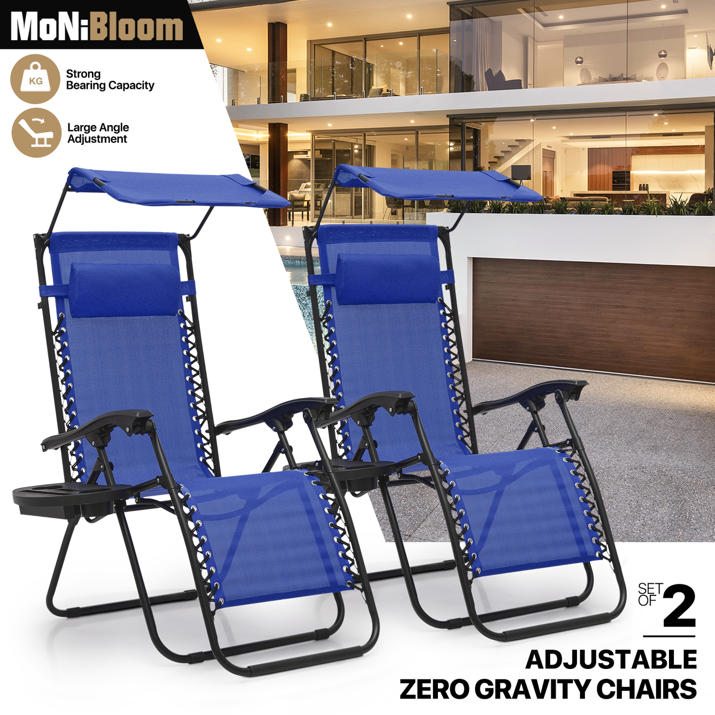 Set of 2 Zero Gravity Chair 20"x26"x43.5" - with Sunshade