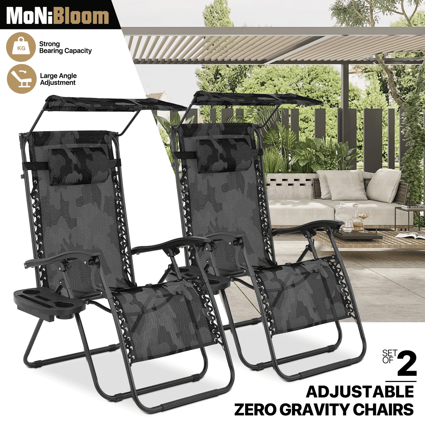 Set of 2 Zero Gravity Chair 20"x26"x43.5" - with Sunshade