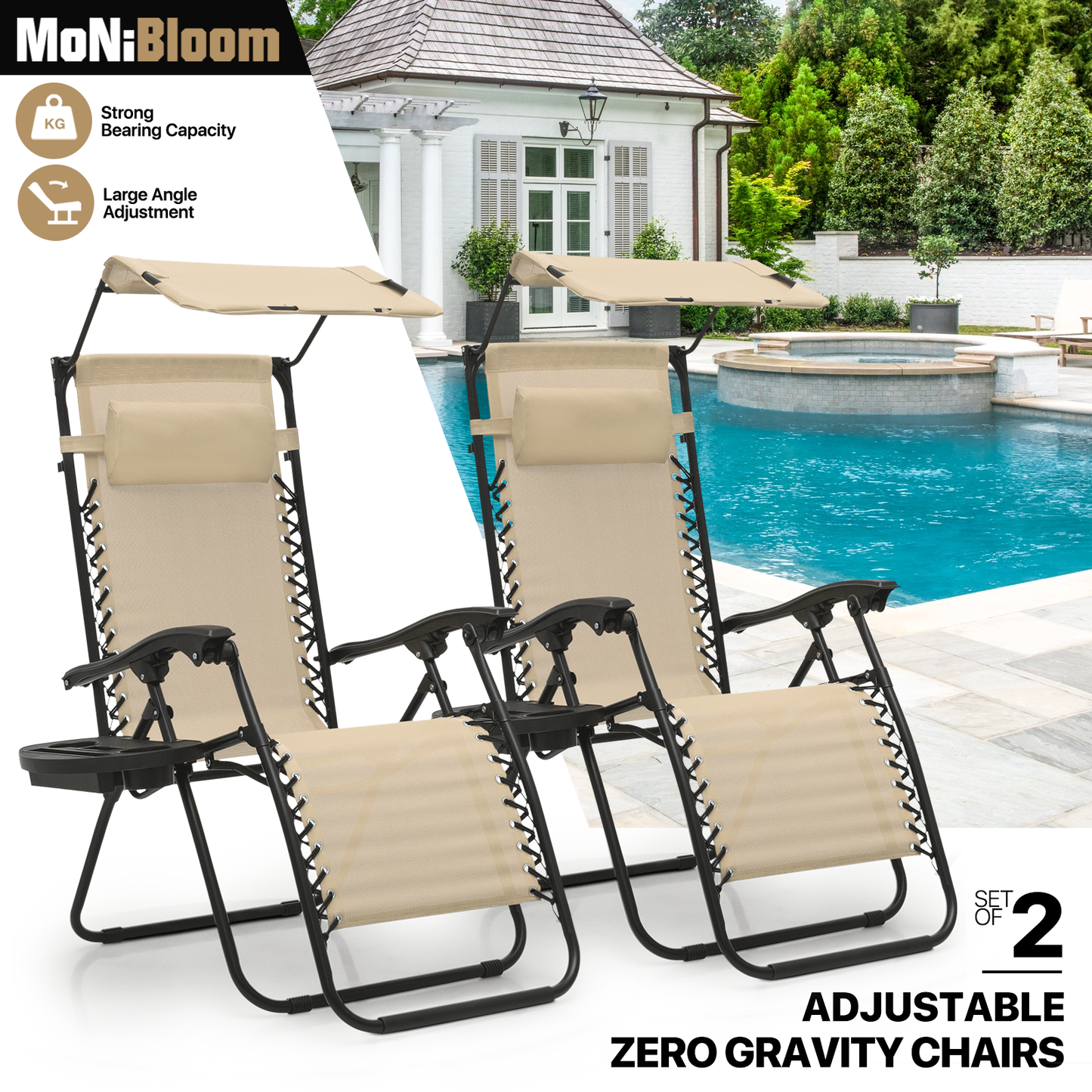 Set of 2 Zero Gravity Chair 20"x26"x43.5" - with Sunshade