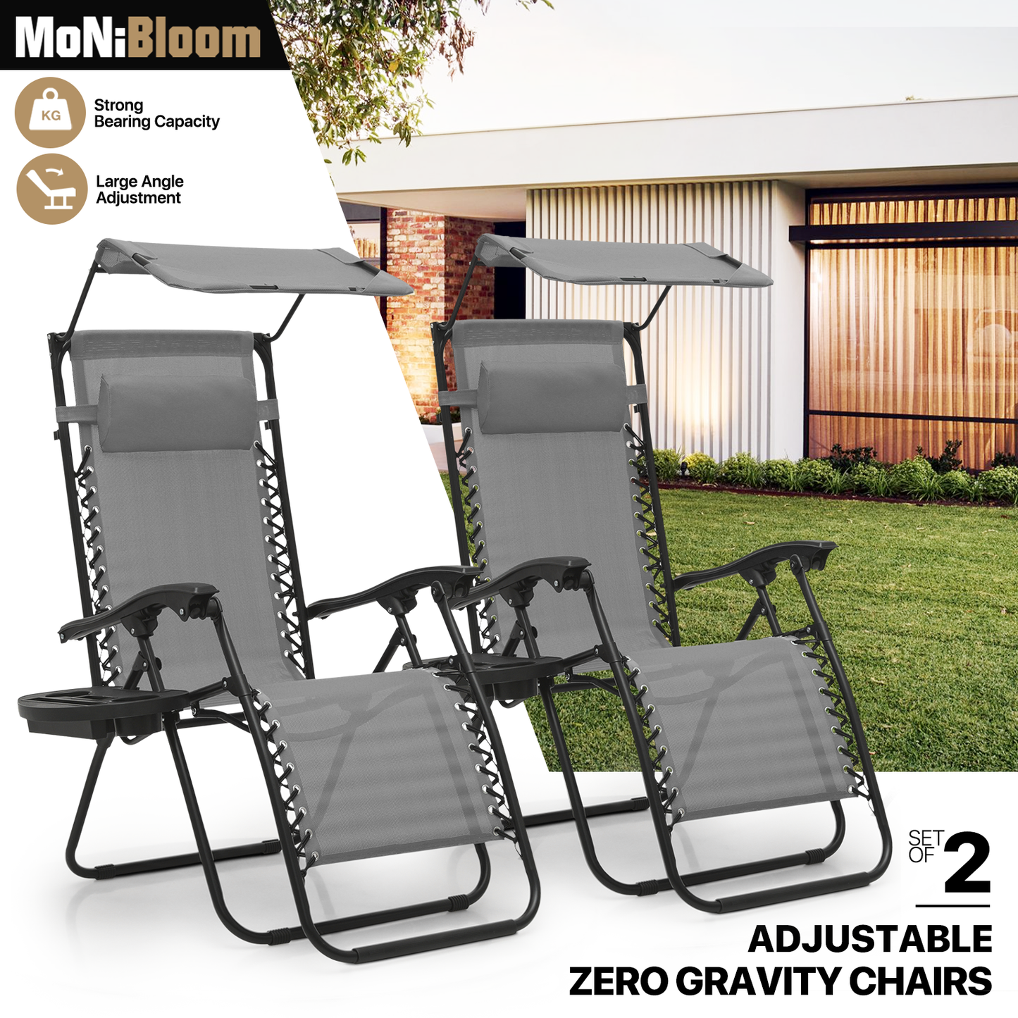 Set of 2 Zero Gravity Chair 20"x26"x43.5" - with Sunshade