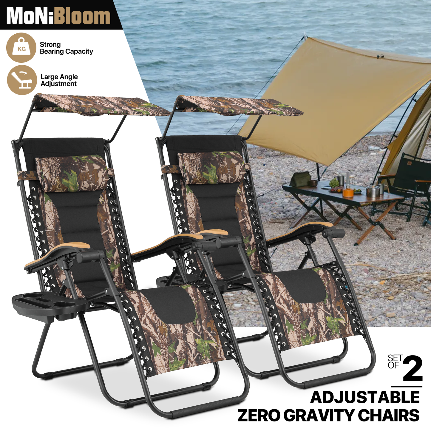 Set of 2 Zero Gravity Chair 20"x26"x43.5" - with Sunshade