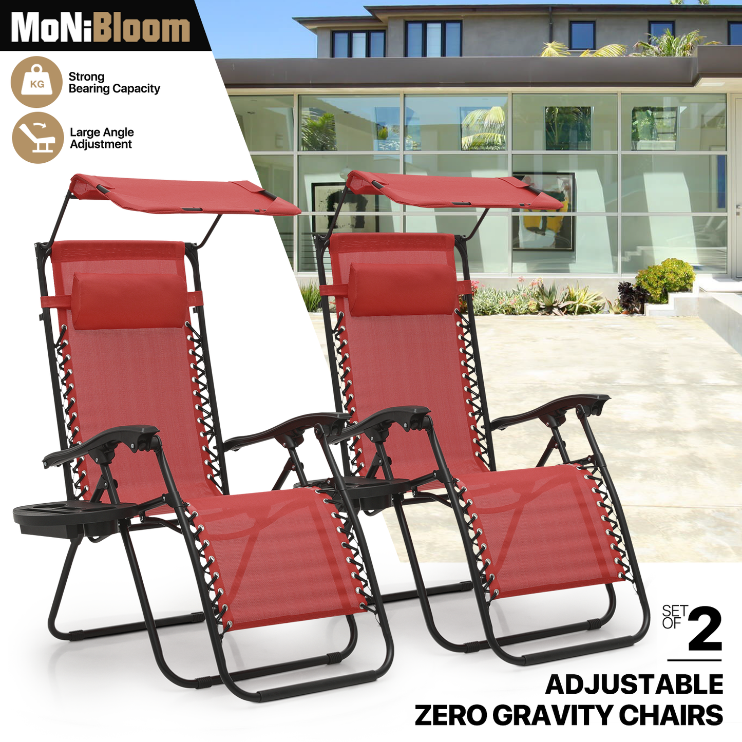 Set of 2 Zero Gravity Chair 20"x26"x43.5" - with Sunshade