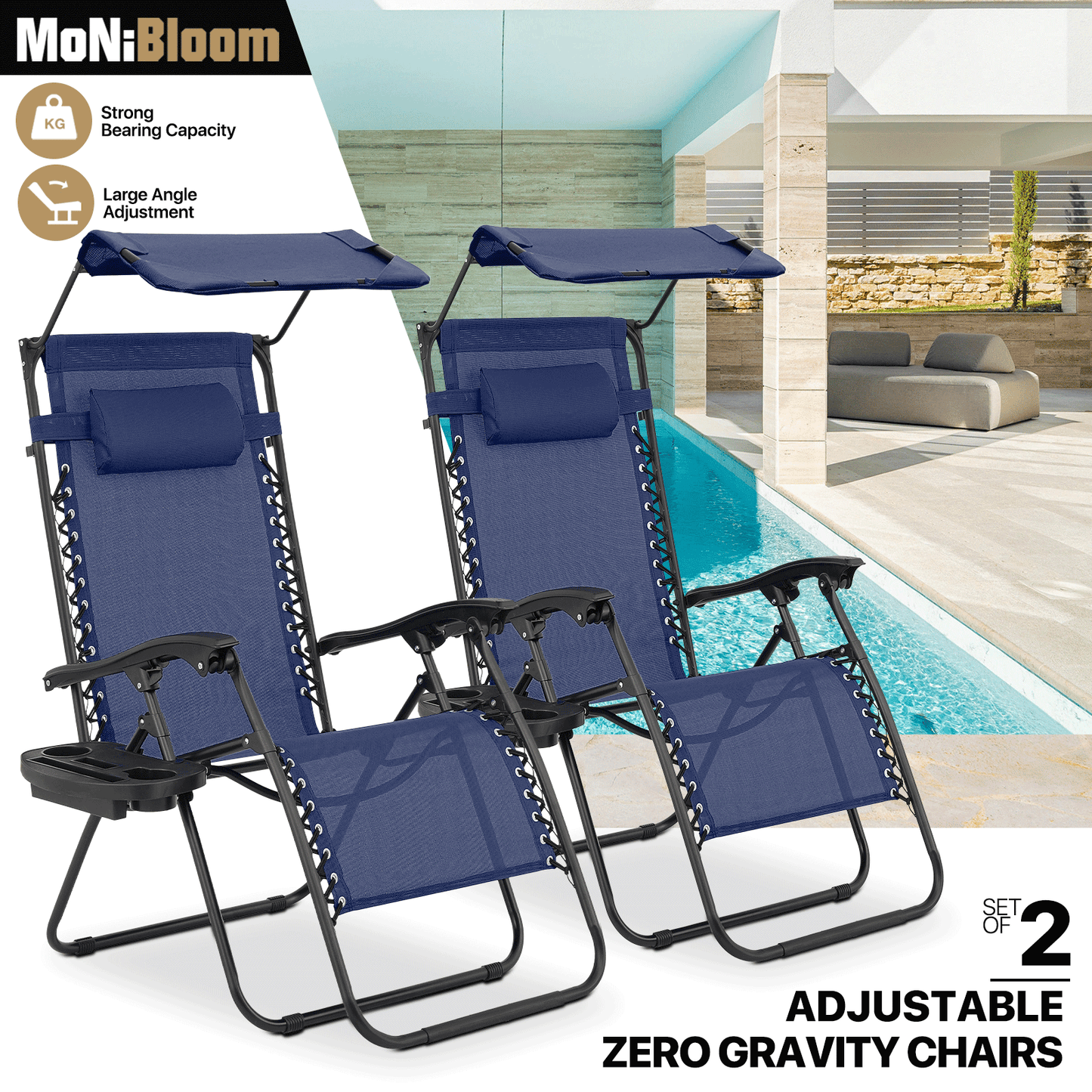 Set of 2 Zero Gravity Chair 20"x26"x43.5" - with Sunshade