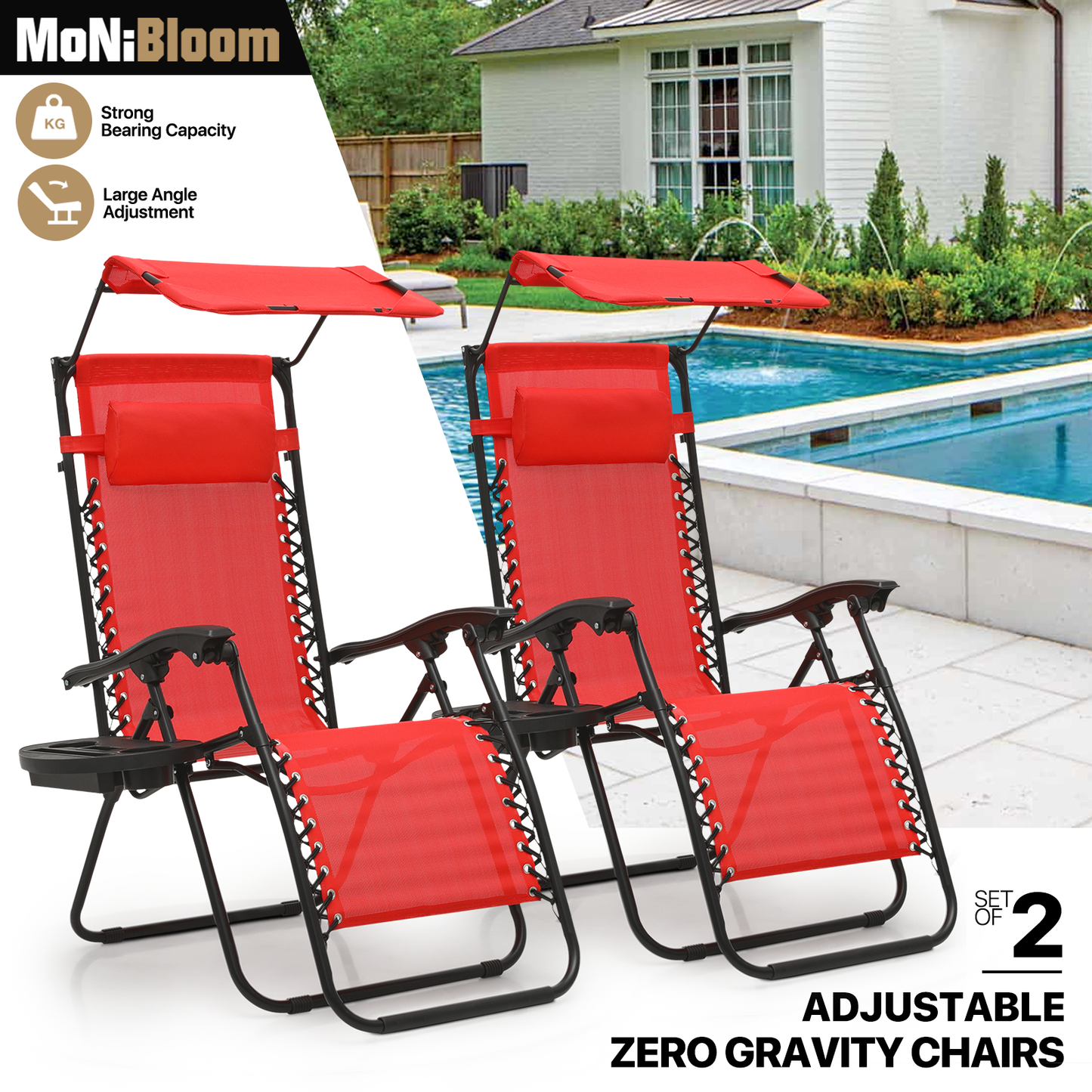 Set of 2 Zero Gravity Chair 20"x26"x43.5" - with Sunshade