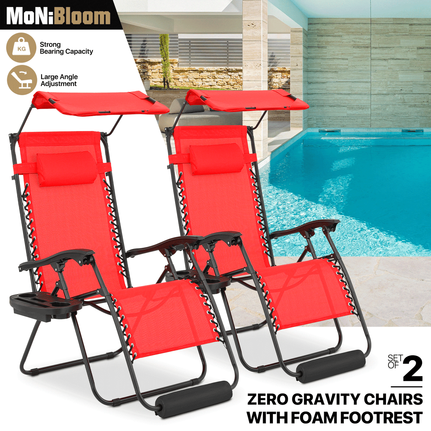 Adjustable Lounge Chair - 25" Seat Width - w/ Canopy & Tray & Headrest & Foot Pad