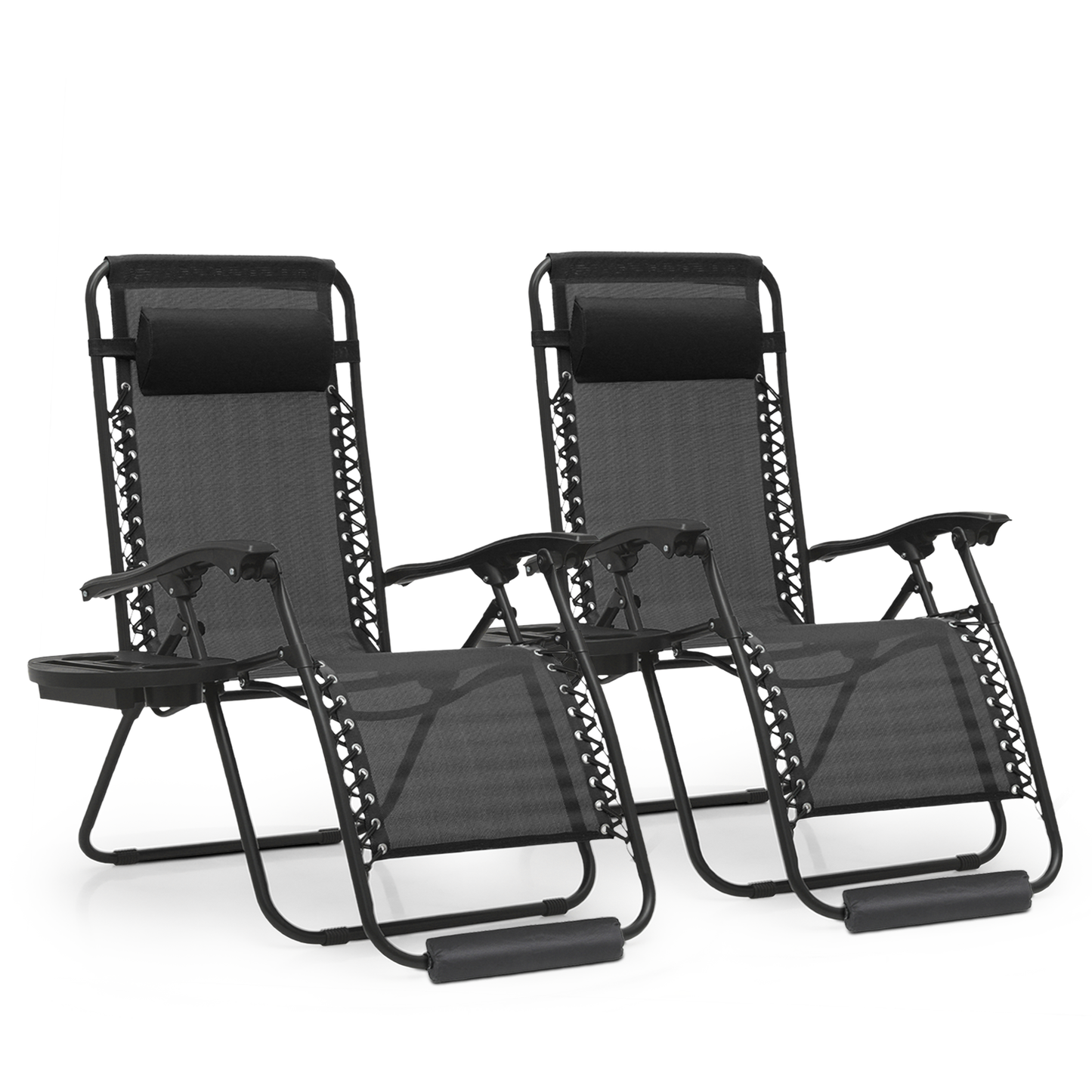 2 Pieces Adjustable Lounge Chair - 25" Seat Width - w/ Tray & Headrest & Foot Pads