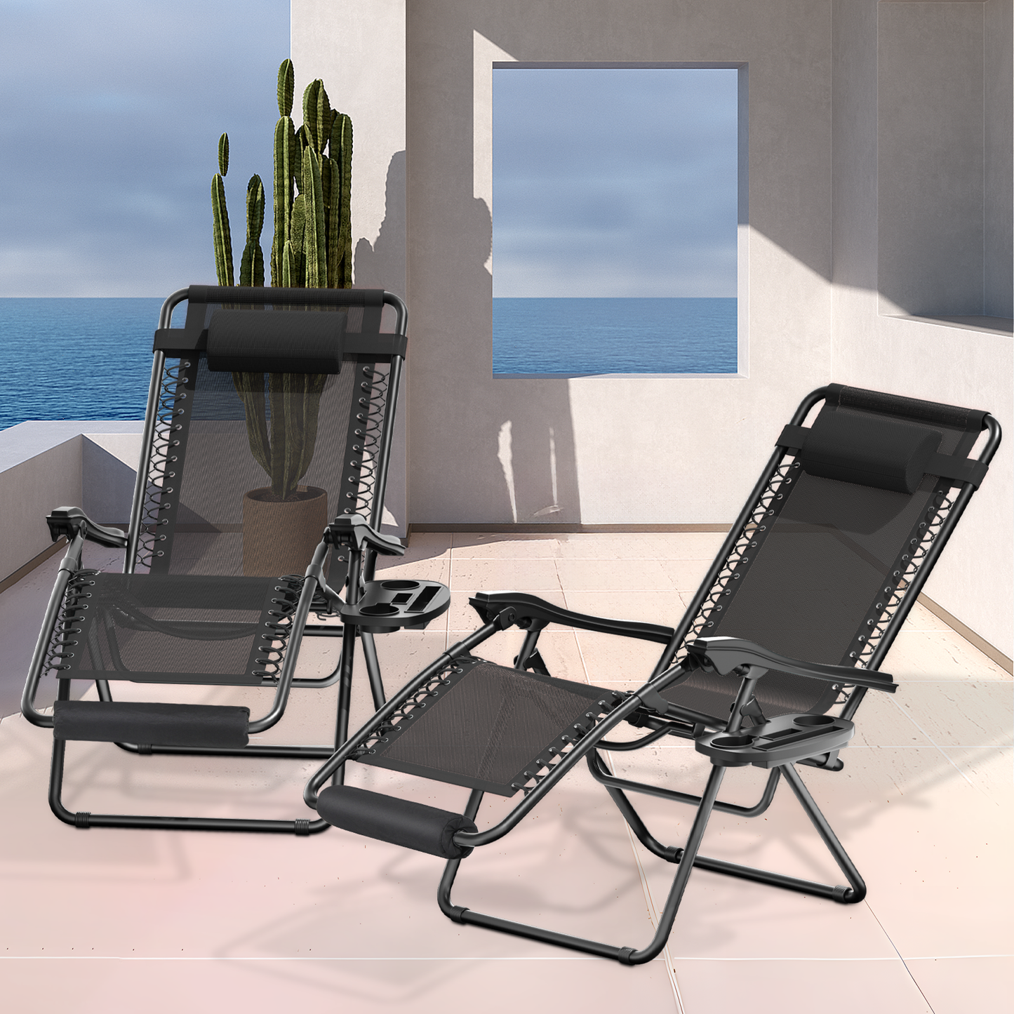 2 Pieces Adjustable Lounge Chair - 25" Seat Width - w/ Tray & Headrest & Foot Pads