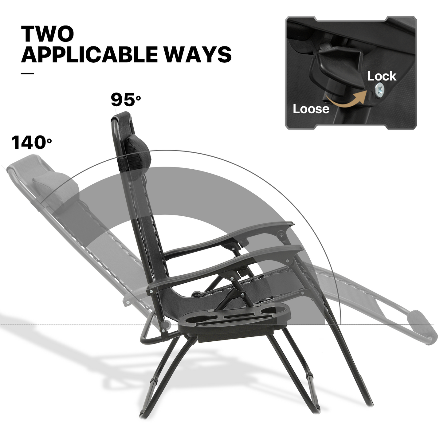 2 Pieces Adjustable Lounge Chair - 25" Seat Width - w/ Tray & Headrest & Foot Pads