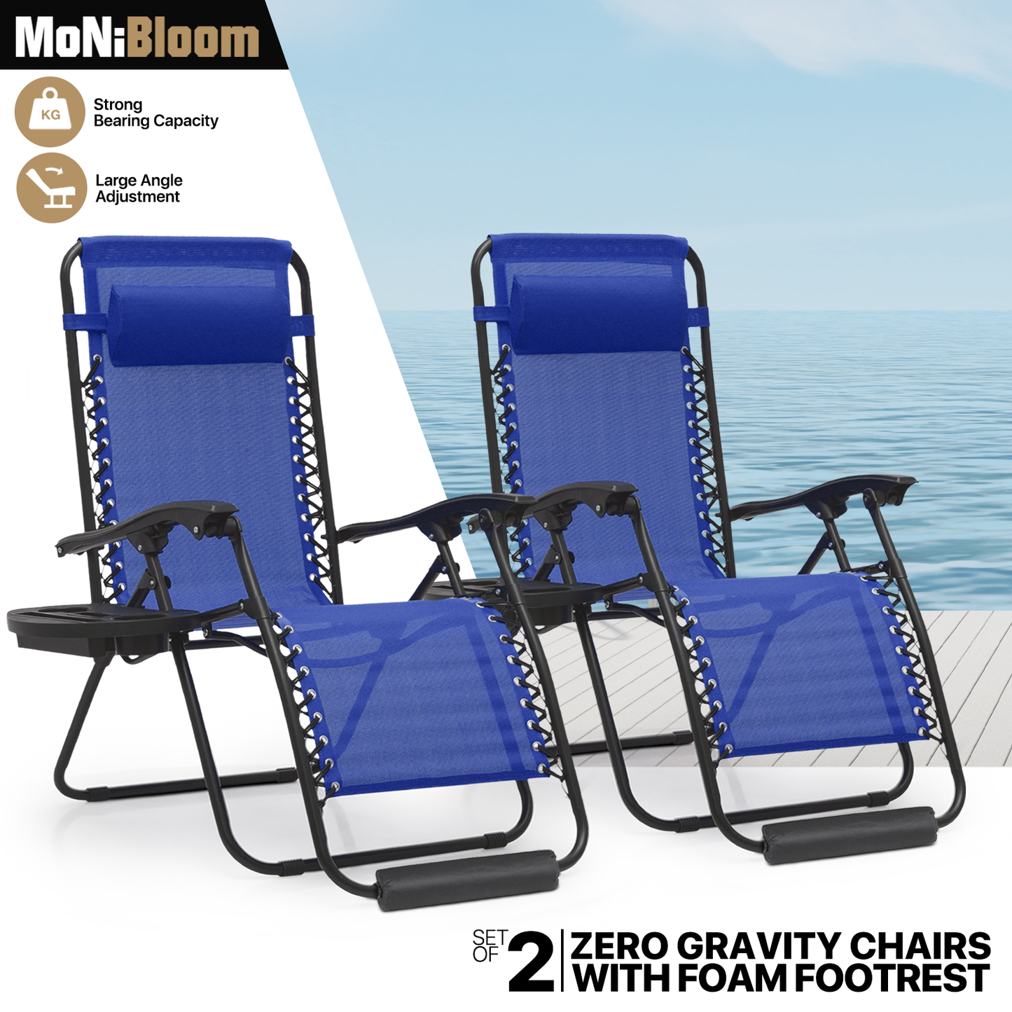 2 Pieces Adjustable Lounge Chair - 25" Seat Width - w/ Tray & Headrest & Foot Pads