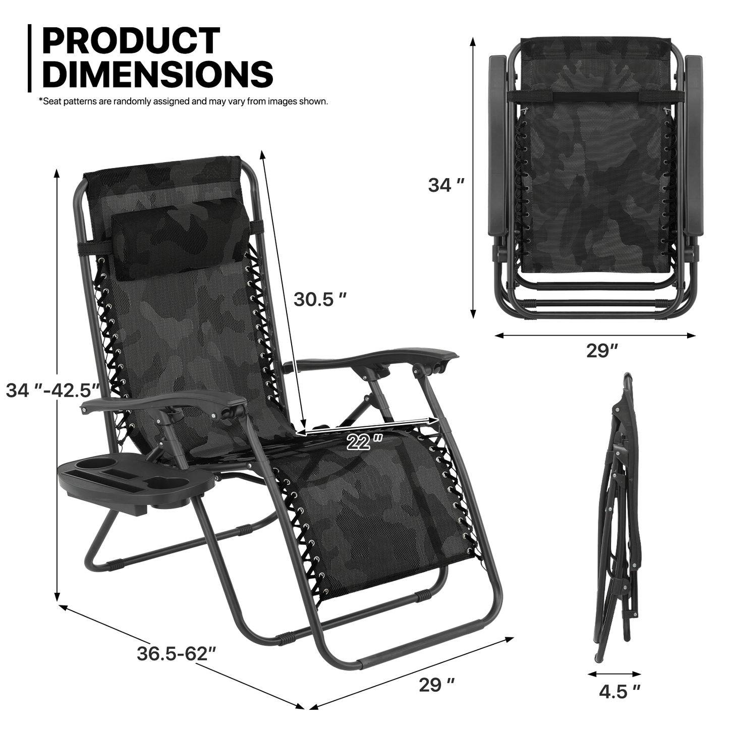 2 Pieces Lounge Chair - 29" Width Seat - 95°-140° Adjustable Backrest- w/Tray+Headrest