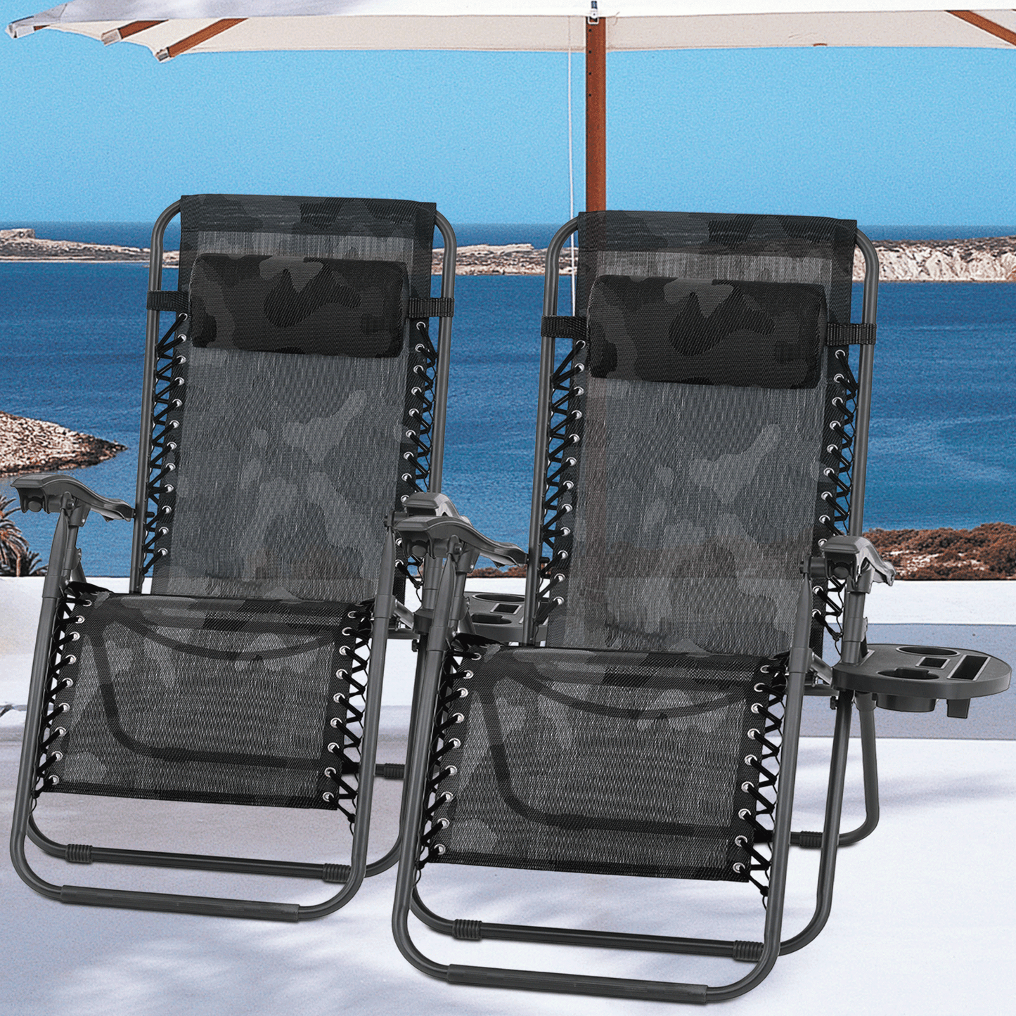 2 Pieces Lounge Chair - 29" Width Seat - 95°-140° Adjustable Backrest- w/Tray+Headrest