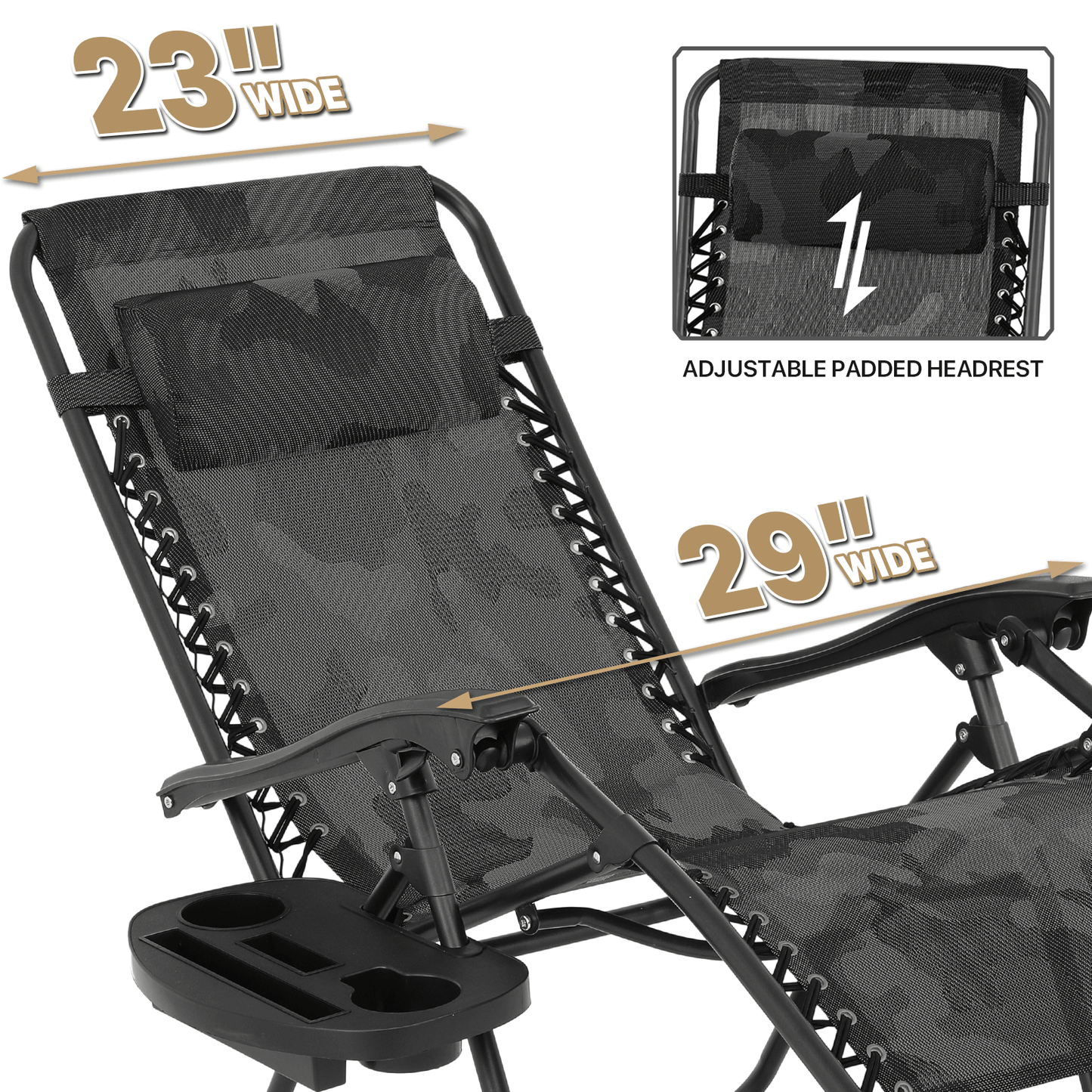 2 Pieces Lounge Chair - 29" Width Seat - 95°-140° Adjustable Backrest- w/Tray+Headrest