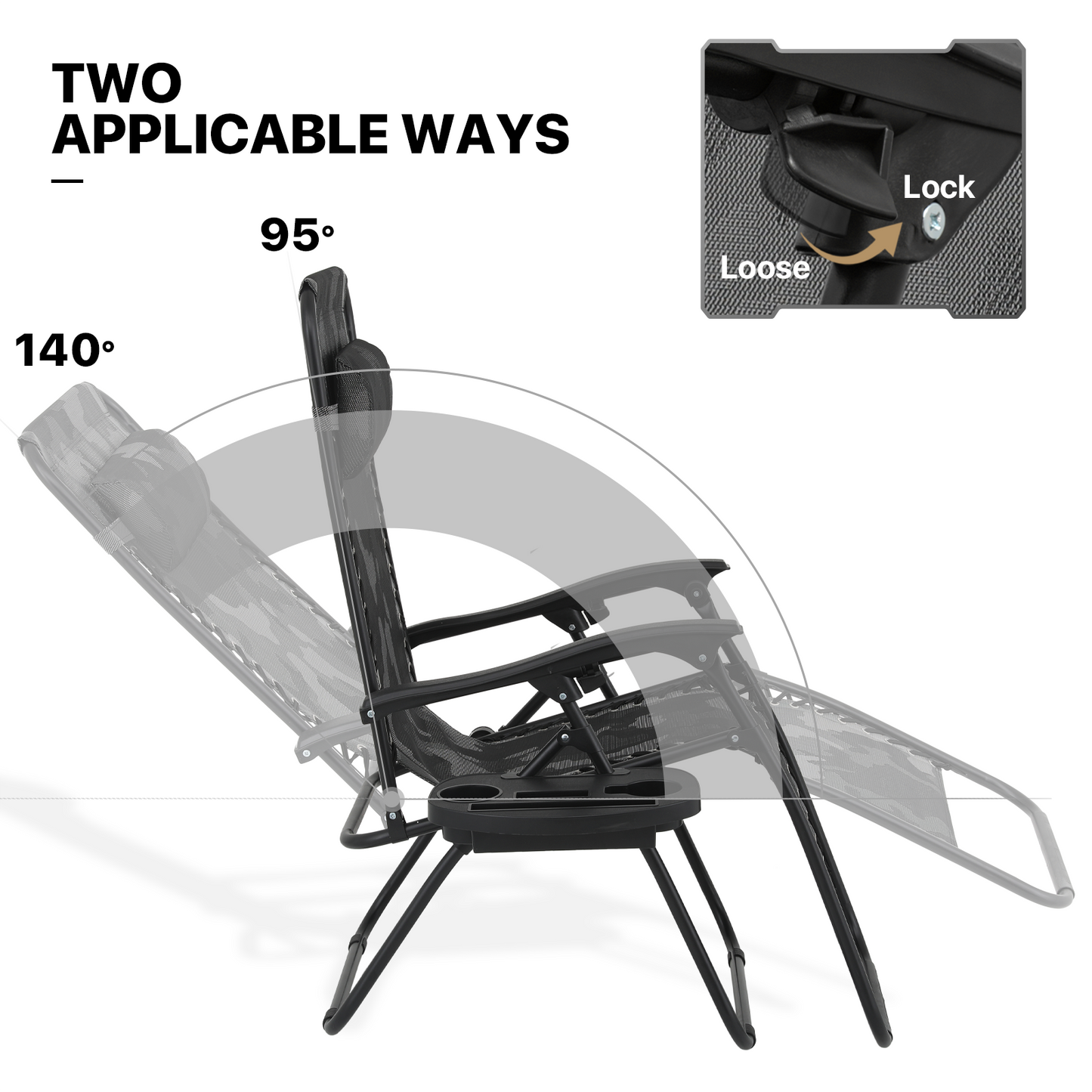 2 Pieces Lounge Chair - 29" Width Seat - 95°-140° Adjustable Backrest- w/Tray+Headrest