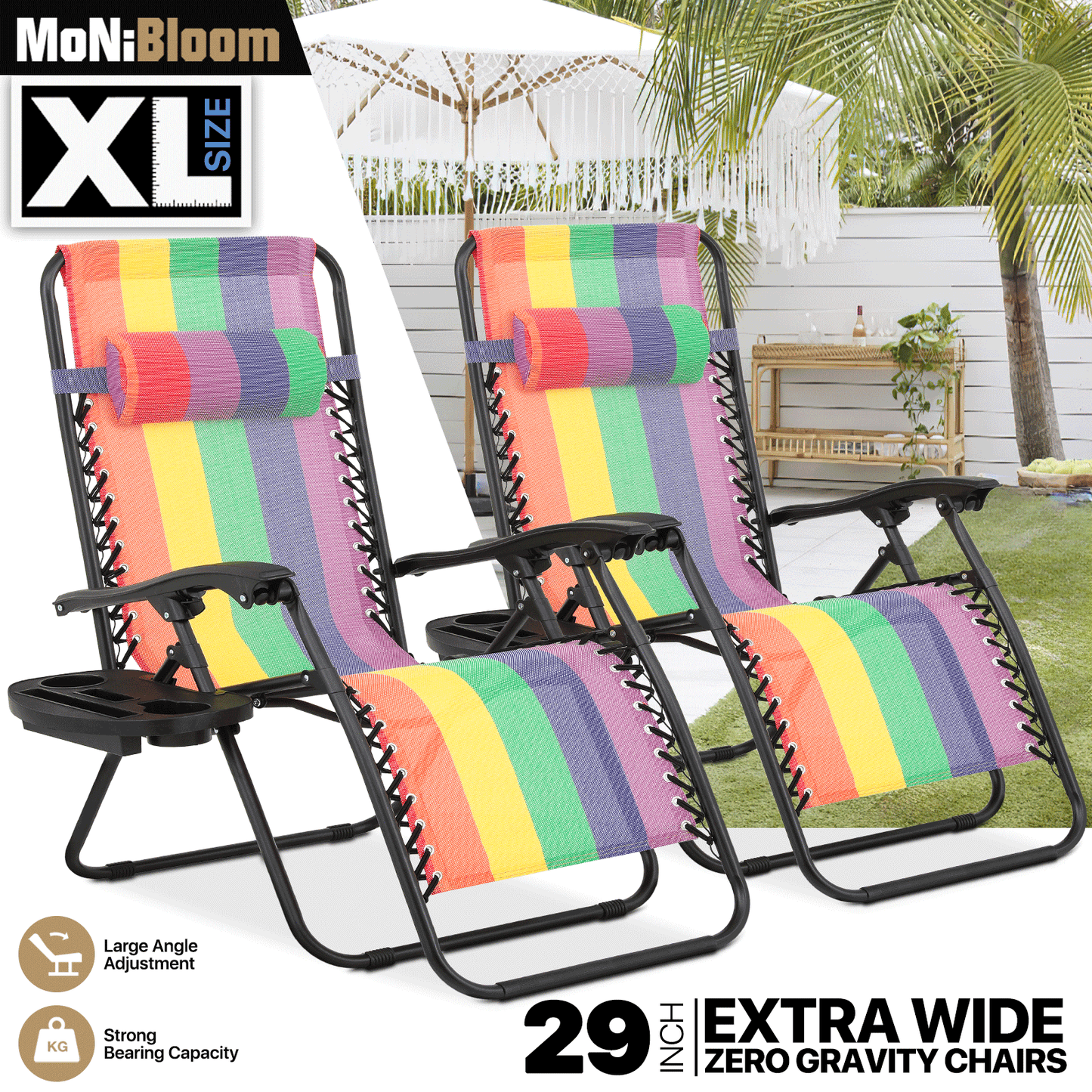 2 Pieces Lounge Chair - 29" Width Seat - 95°-140° Adjustable Backrest- w/Tray+Headrest