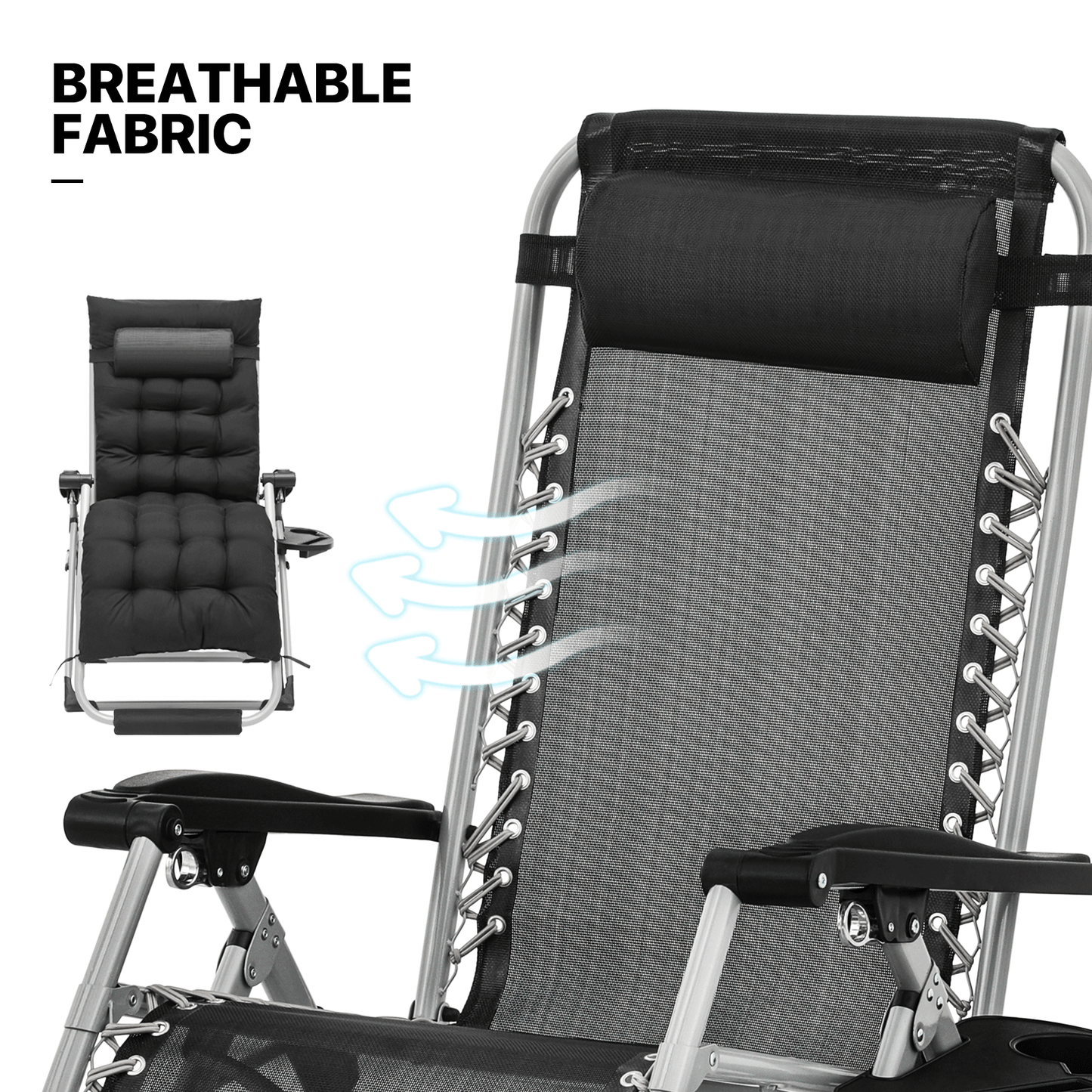 Lounge Chair - Adjustable Backrest 95°-140° - w/ Black Removable Pad & Headrest & Foot Pads