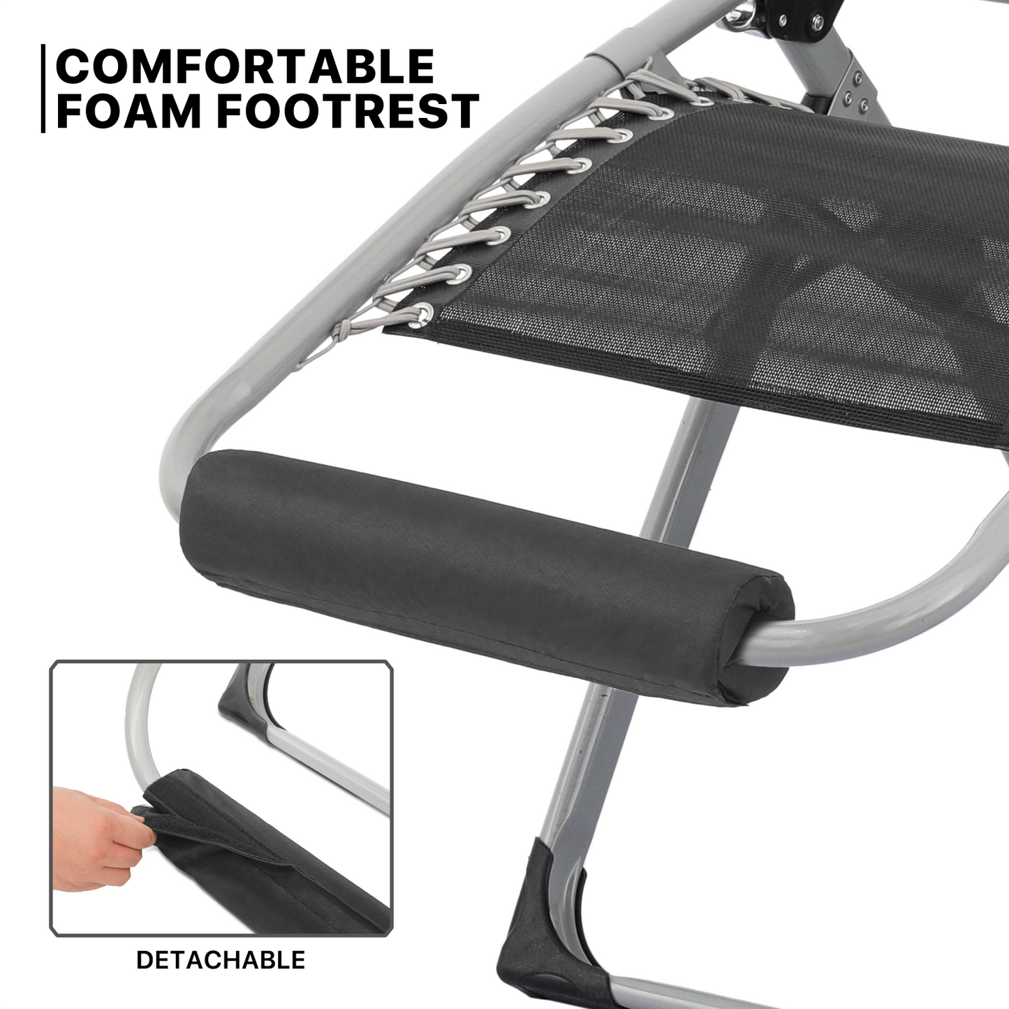 Lounge Chair - Adjustable Backrest 95°-140° - w/ Black Removable Pad & Headrest & Foot Pads