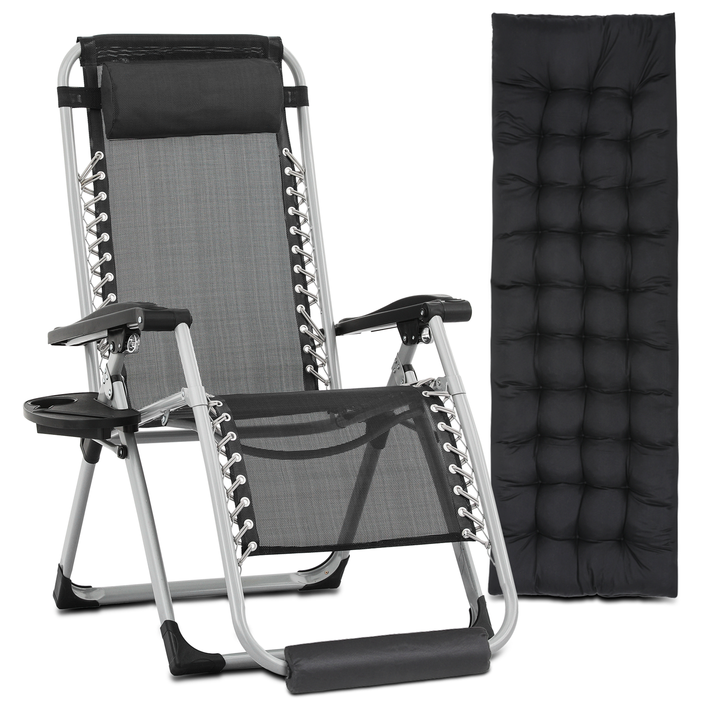 Lounge Chair - Adjustable Backrest 95°-140° - w/ Black Removable Pad & Headrest & Foot Pads