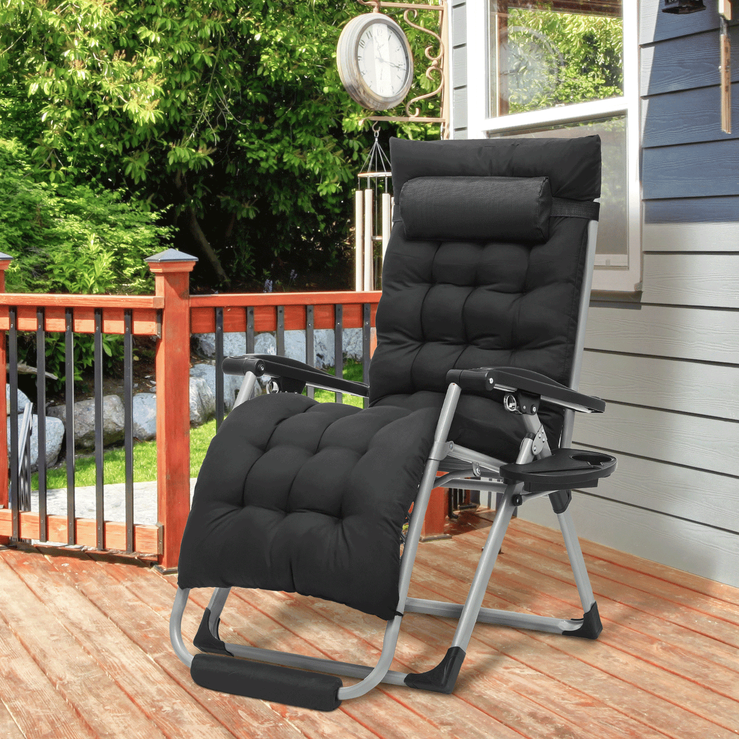 Lounge Chair - Adjustable Backrest 95°-140° - w/ Black Removable Pad & Headrest & Foot Pads