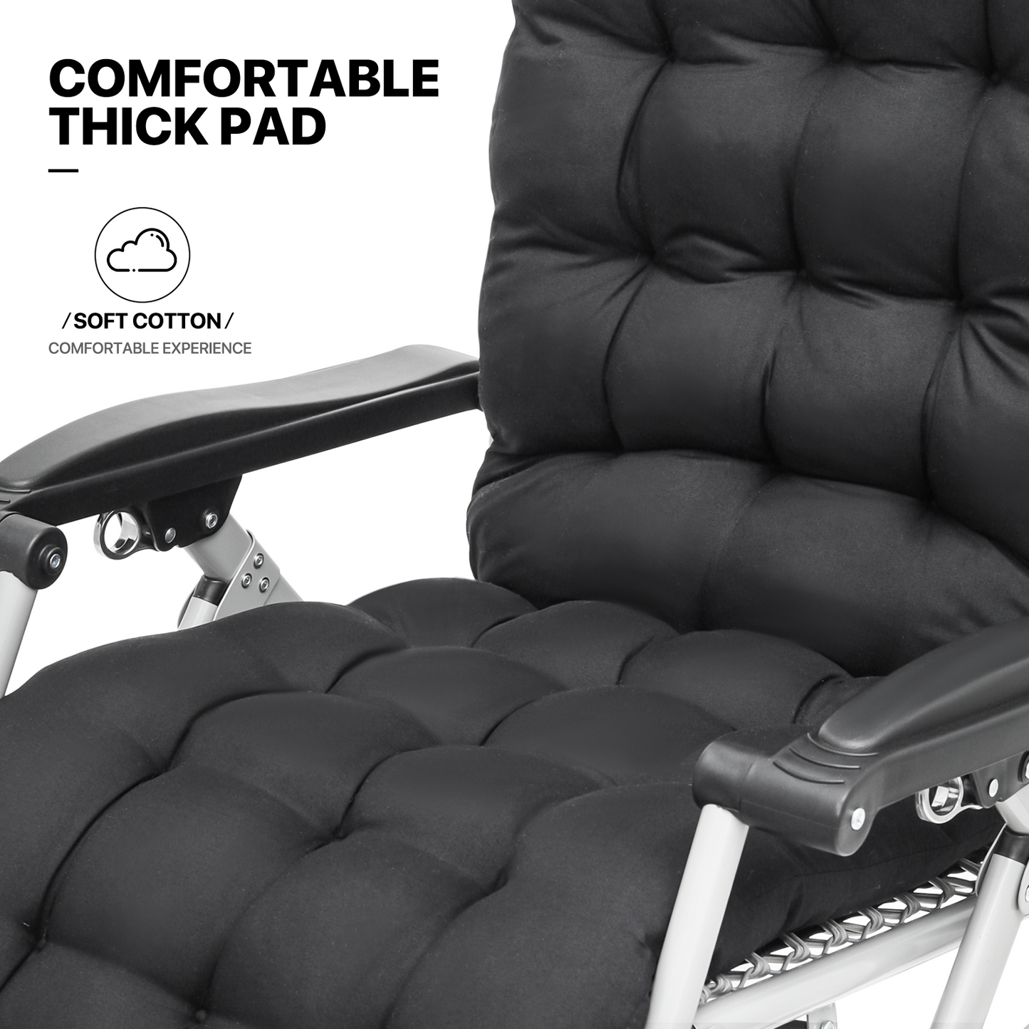 Lounge Chair - Adjustable Backrest 95°-140° - w/ Black Removable Pad & Headrest & Foot Pads