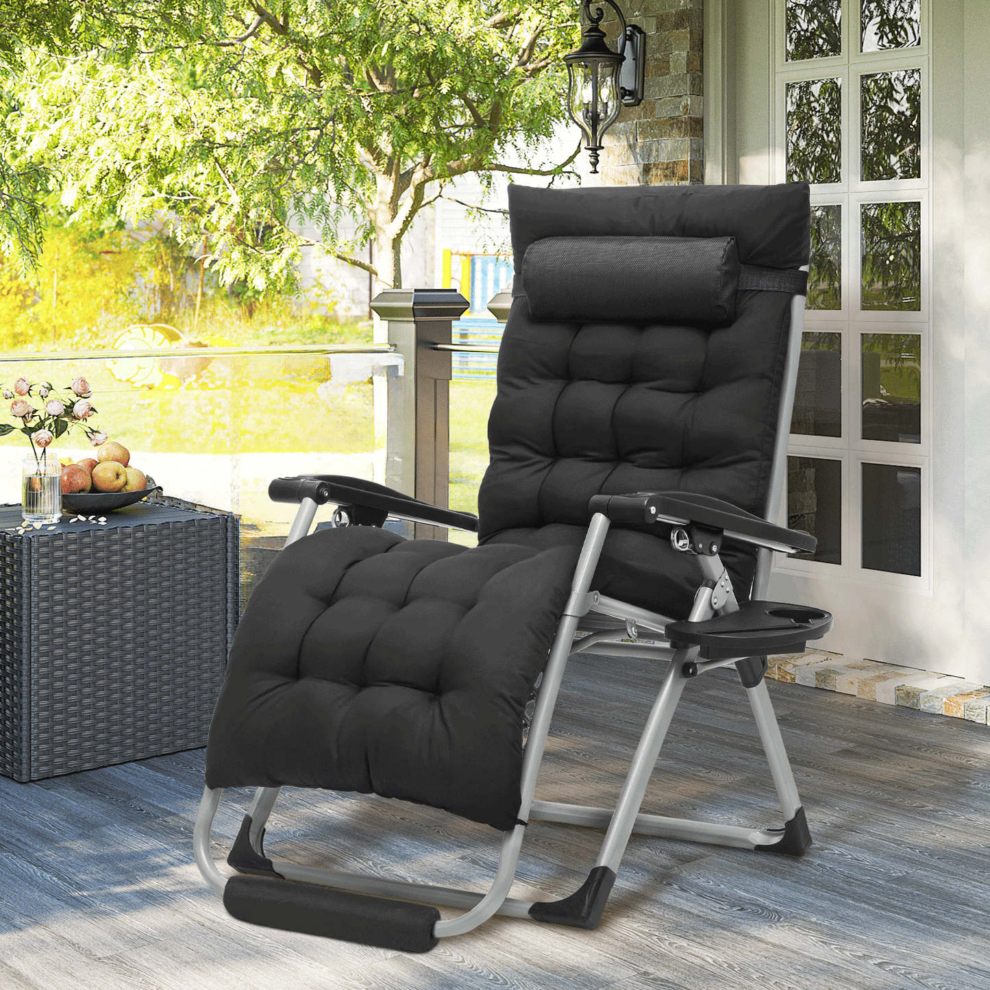 Adjustable Back Lounge Chair - 29" Width Seat - w/Removable Pad+Headrest+Foot Pad