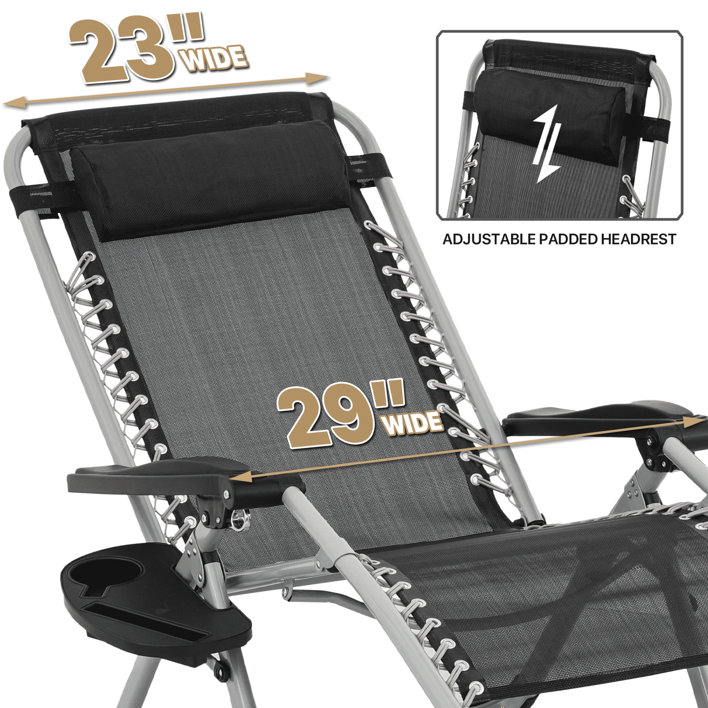 Adjustable Back Lounge Chair - 29" Width Seat - w/Removable Pad+Headrest+Foot Pad