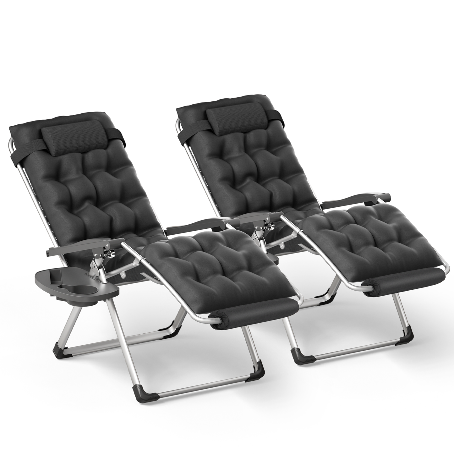2 Pieces Adjustable Back Lounge Chair - w/Removable Pad+Headrest+Foot Pad