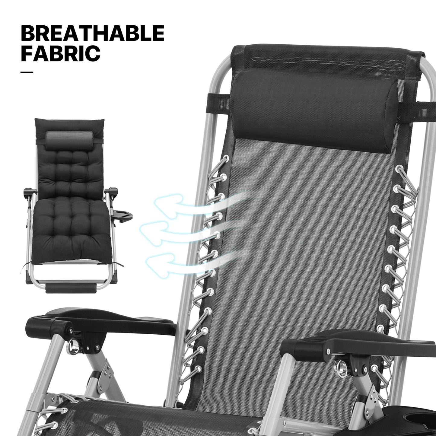 2 Pieces Adjustable Back Lounge Chair - w/Removable Pad+Headrest+Foot Pad