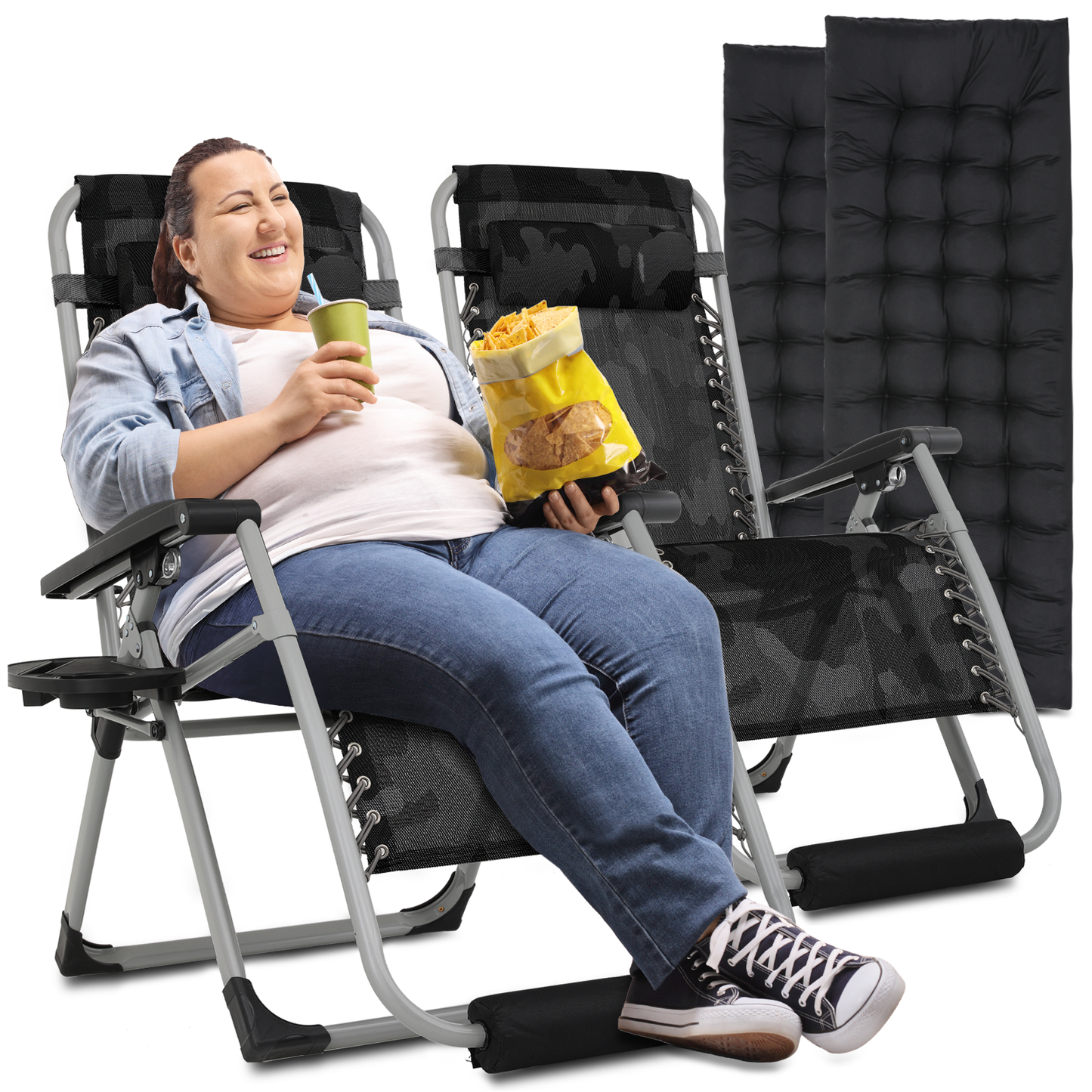 2 Pieces Adjustable Back Lounge Chair - 29" Width Seat - w/Removable Pad+Headrest+Foot Pad