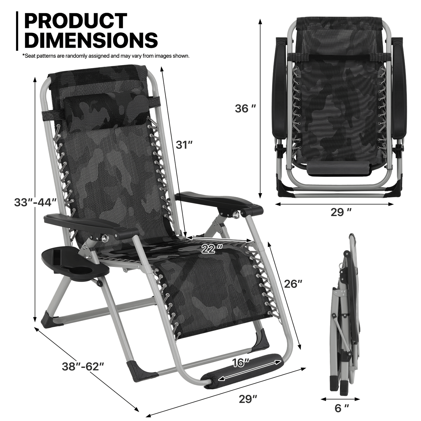 2 Pieces Adjustable Back Lounge Chair - 29" Width Seat - w/Removable Pad+Headrest+Foot Pad