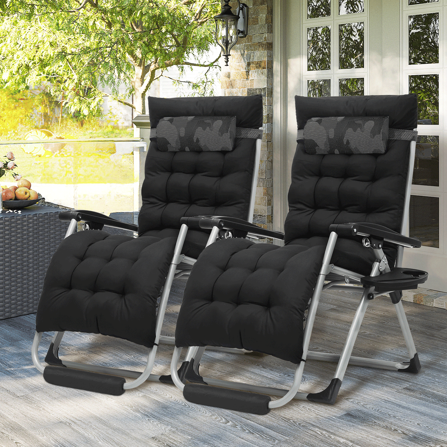 2 Pieces Adjustable Back Lounge Chair - 29" Width Seat - w/Removable Pad+Headrest+Foot Pad