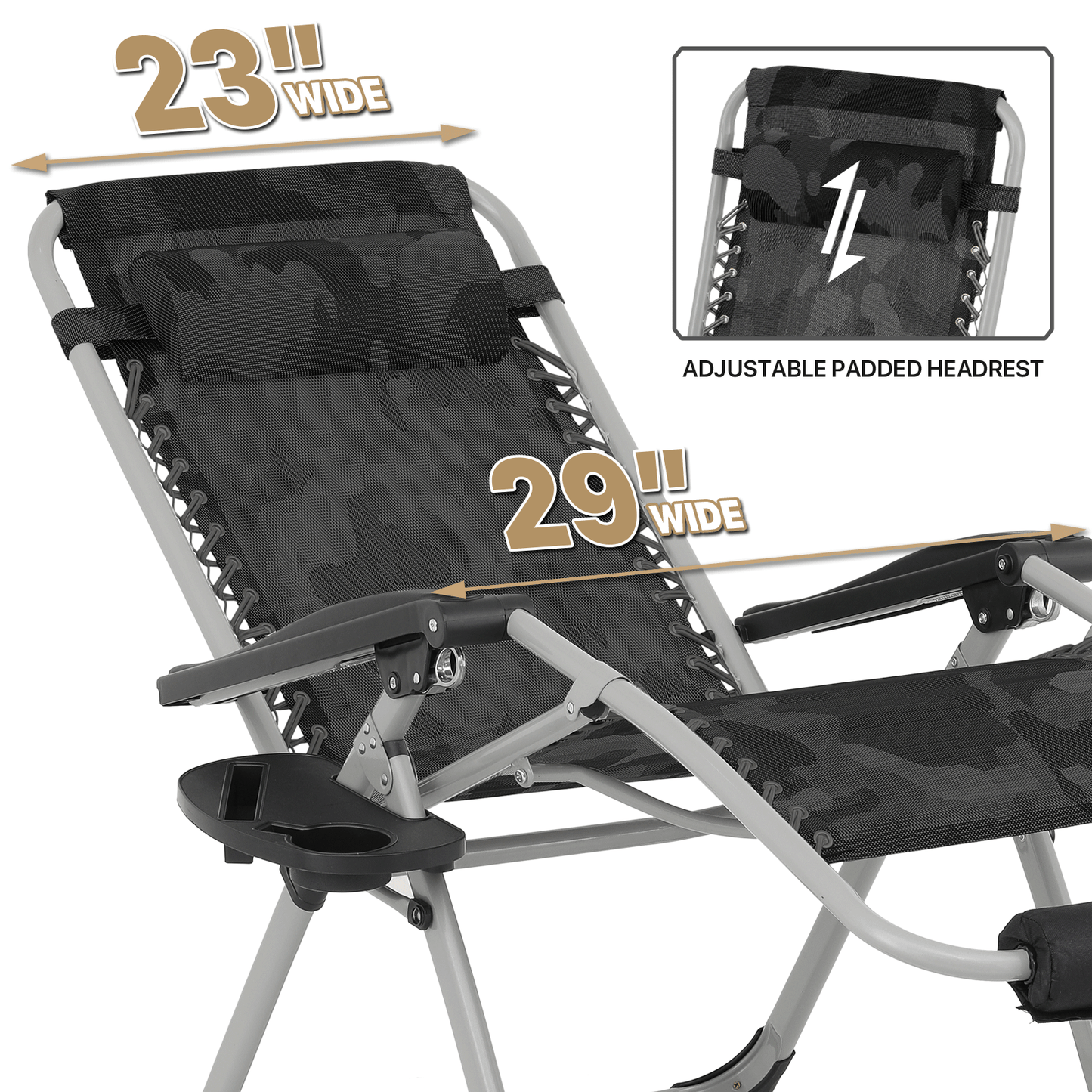 2 Pieces Adjustable Back Lounge Chair - 29" Width Seat - w/Removable Pad+Headrest+Foot Pad