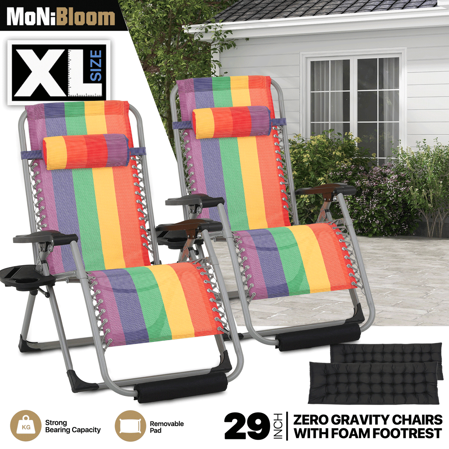 2 Pieces Adjustable Back Lounge Chair - 29" Width Seat - w/Removable Pad+Headrest+Foot Pad