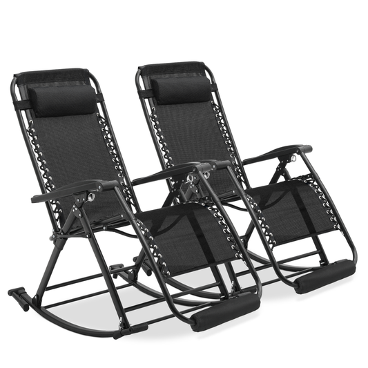 2 Pieces Rocking Lounge Chair - 27.5'' Seat Width - w/ Headrest & Foot Pads