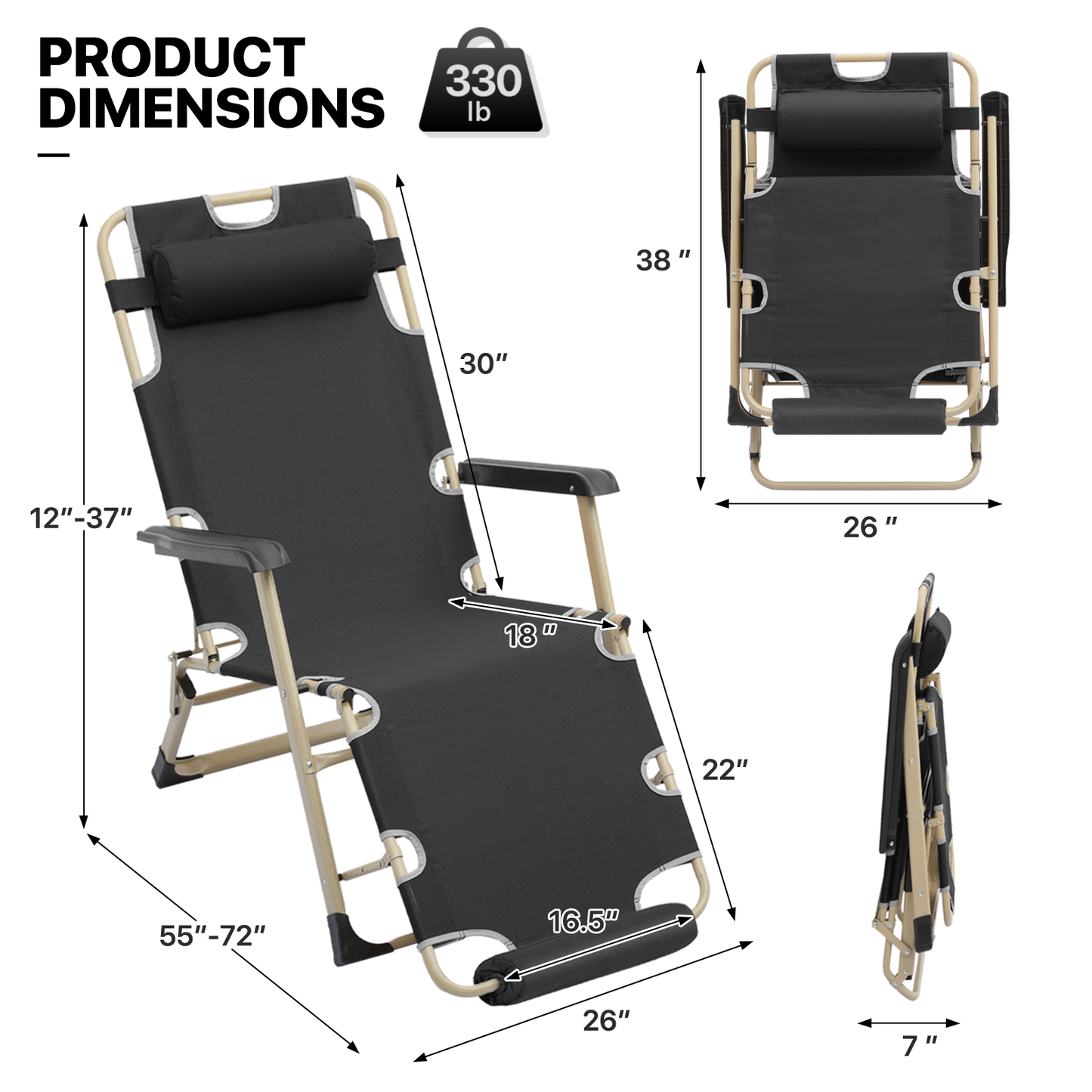 Adjustable Lounge Chair - 26" Seat Width - w/ Headrest & Foot Pads