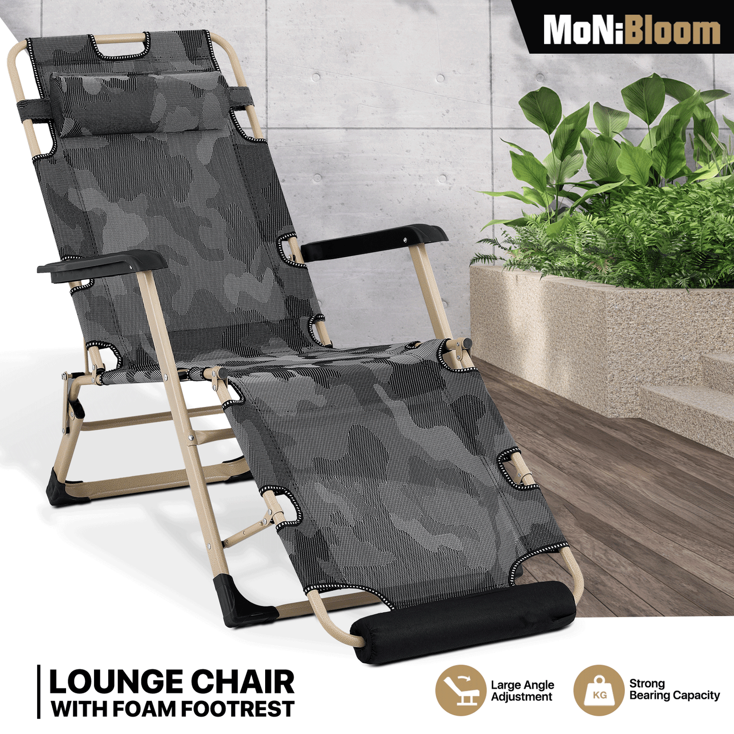 Adjustable Lounge Chair - 26" Seat Width - w/ Headrest & Foot Pads