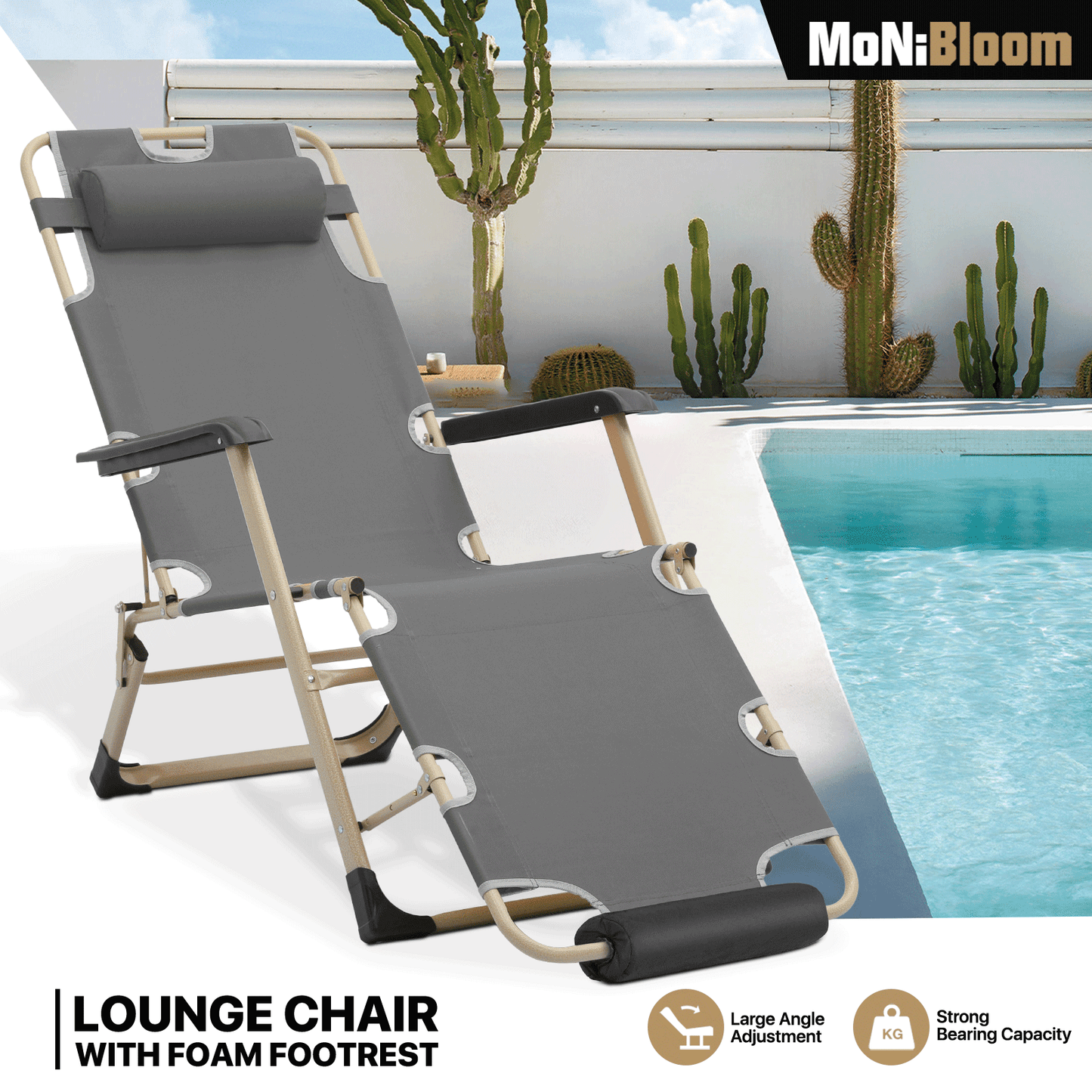 Adjustable Lounge Chair - 26" Seat Width - w/ Headrest & Foot Pads