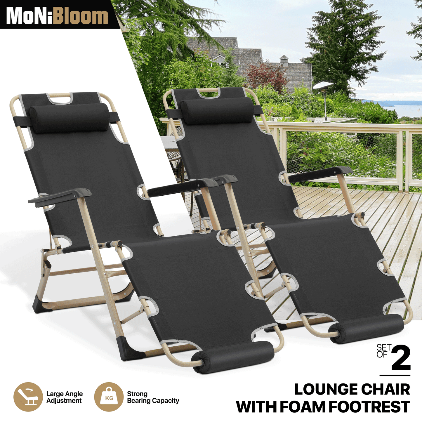 2 Pieces Adjustable Lounge Chair - 26" Seat Width - w/ Headrest & Foot Pads