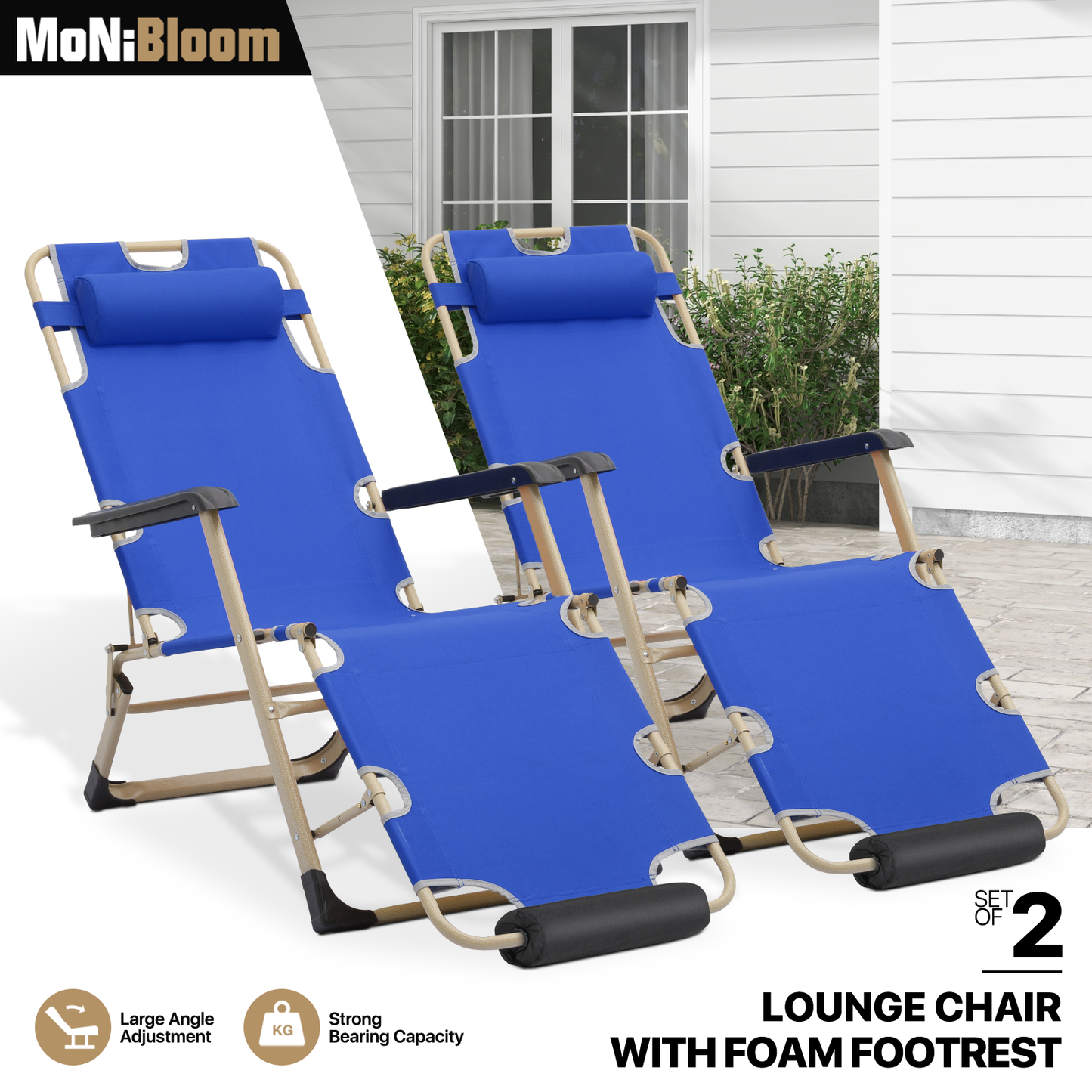 2 Pieces Adjustable Lounge Chair - 26" Seat Width - w/ Headrest & Foot Pads