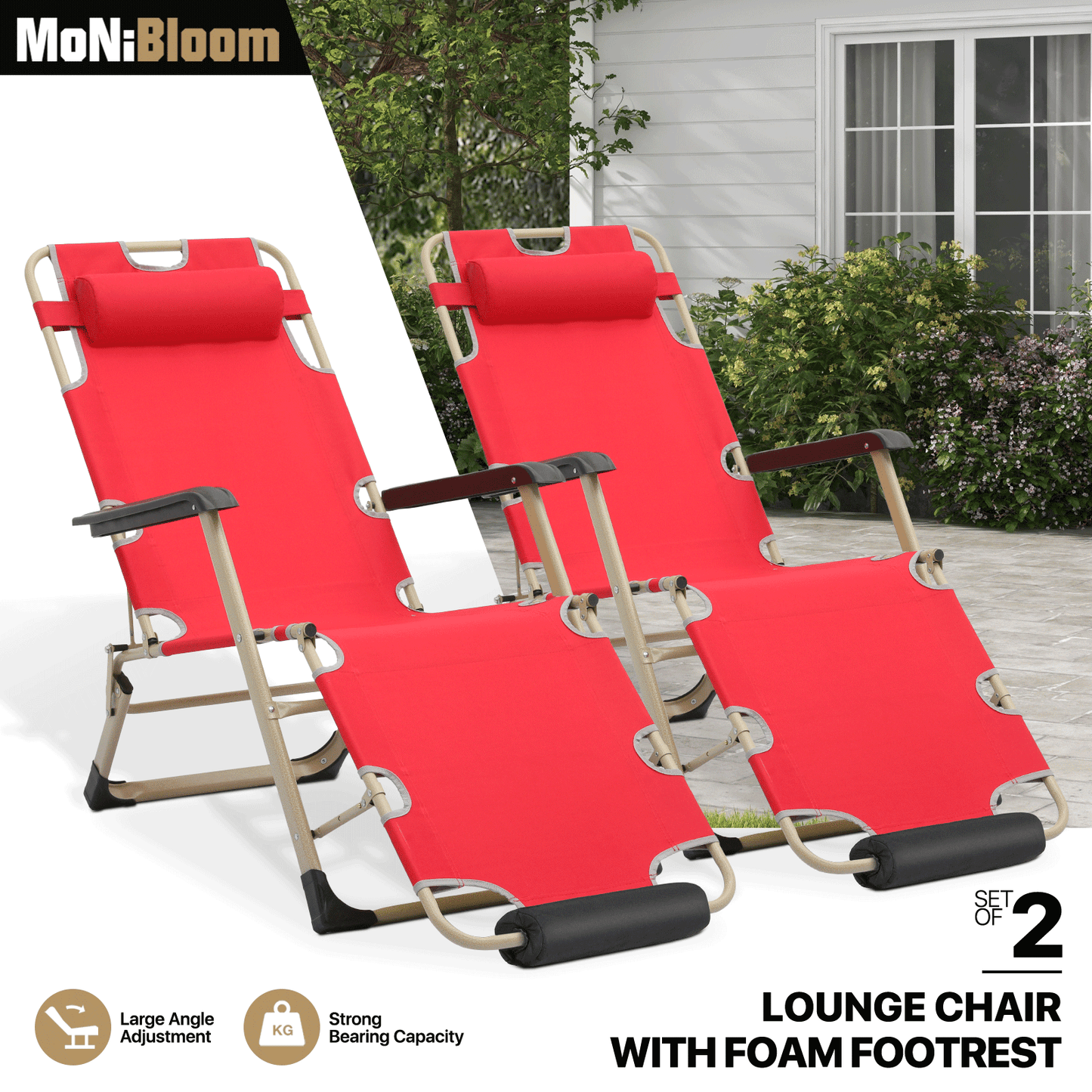 2 Pieces Adjustable Lounge Chair - 26" Seat Width - w/ Headrest & Foot Pads