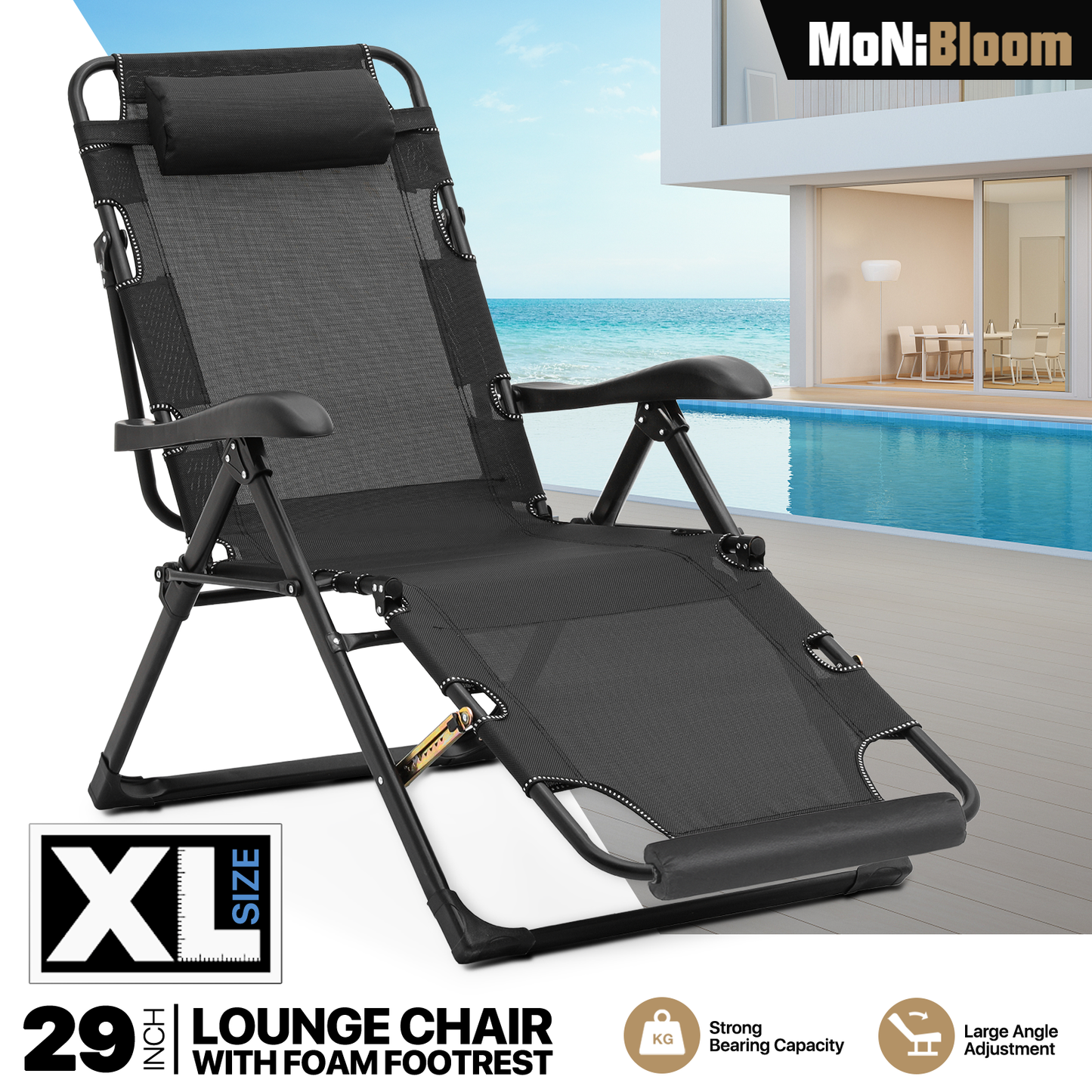 Lounge Chair - 29" Seat Width - Adjustable Backrest 95°-180° - w/ Headrest & Foot Pads