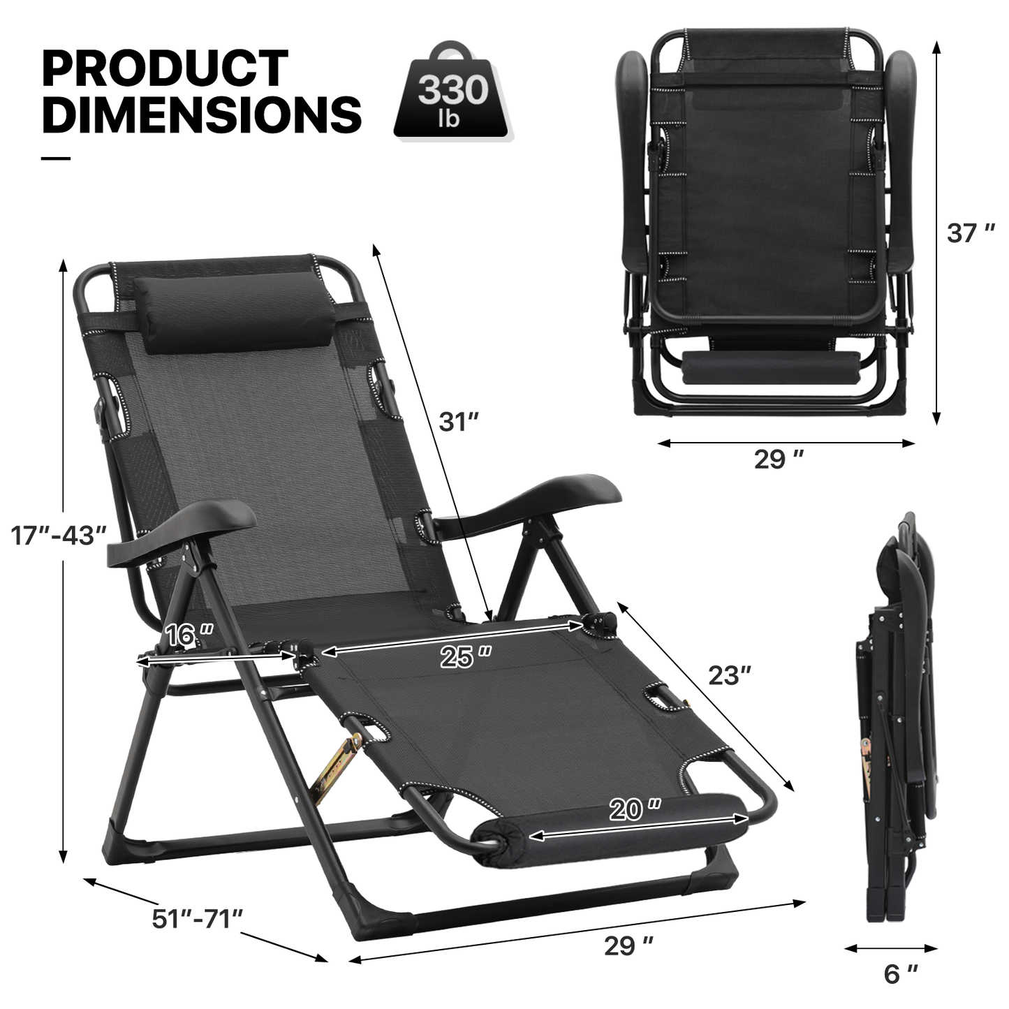 Lounge Chair - 29" Seat Width - Adjustable Backrest 95°-180° - w/ Headrest & Foot Pads