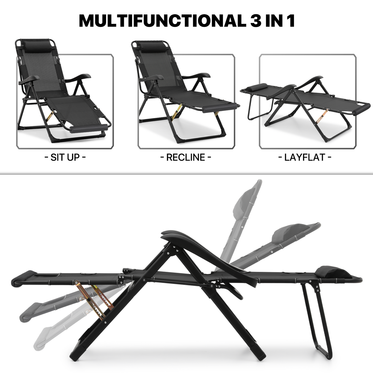 Lounge Chair - 29" Seat Width - Adjustable Backrest 95°-180° - w/ Headrest & Foot Pads