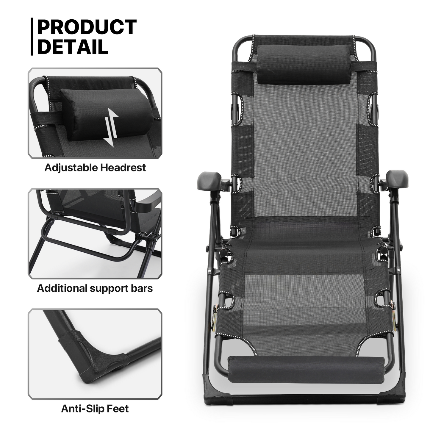 Lounge Chair - 27" Seat Width - Adjustable Backrest 95°-180° - w/ Headrest & Foot Pads