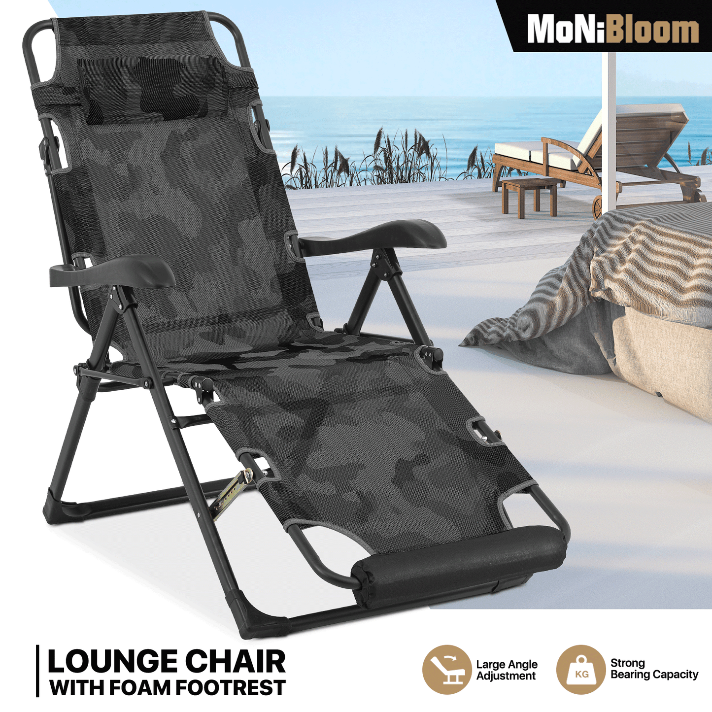 Lounge Chair - 27" Seat Width - Adjustable Backrest 95°-180° - w/ Headrest & Foot Pads