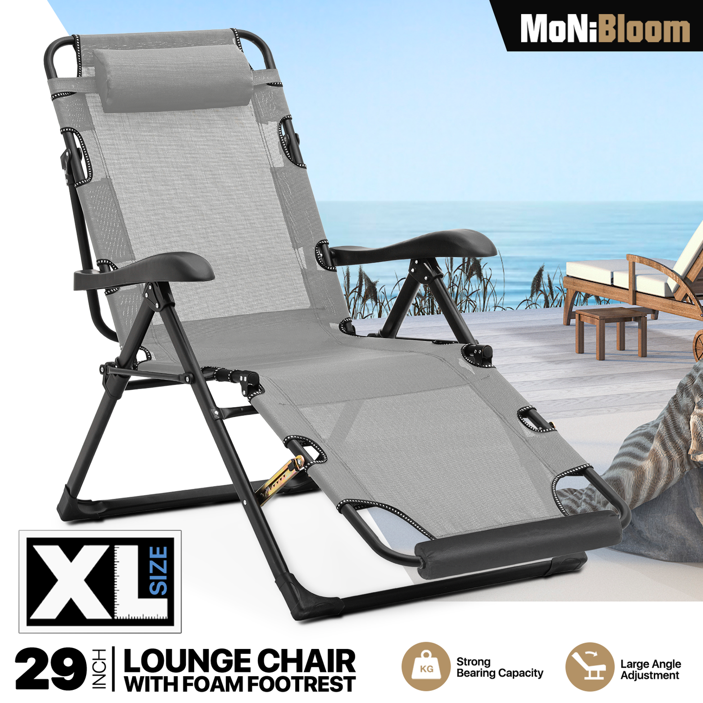 Lounge Chair - 29" Seat Width - Adjustable Backrest 95°-180° - w/ Headrest & Foot Pads